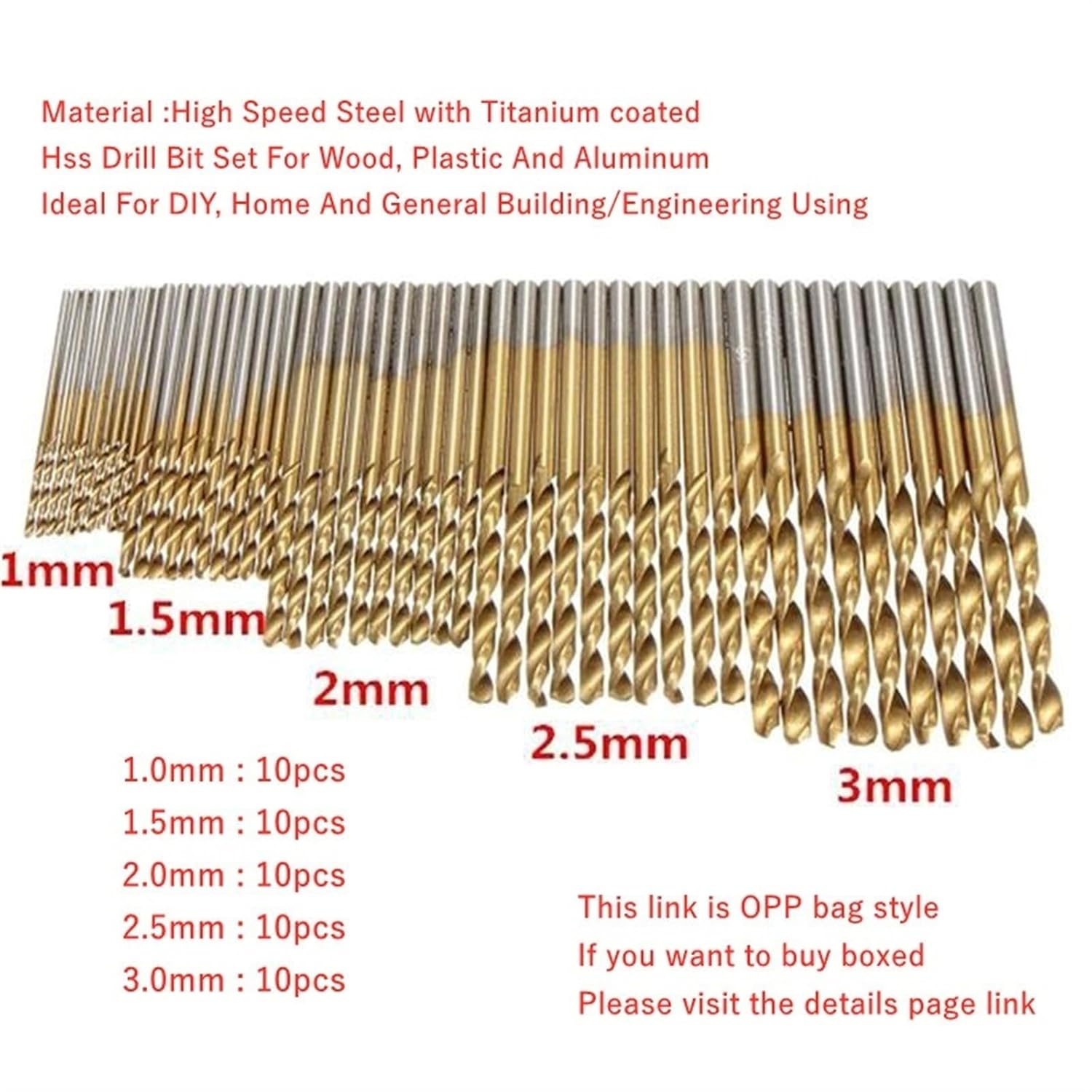 100pcs Coated Set High Speed Steel Mini Extractor Bit 1/1.5/2/2.5/3mm for Metal Wood Aluminum Drilling Tools