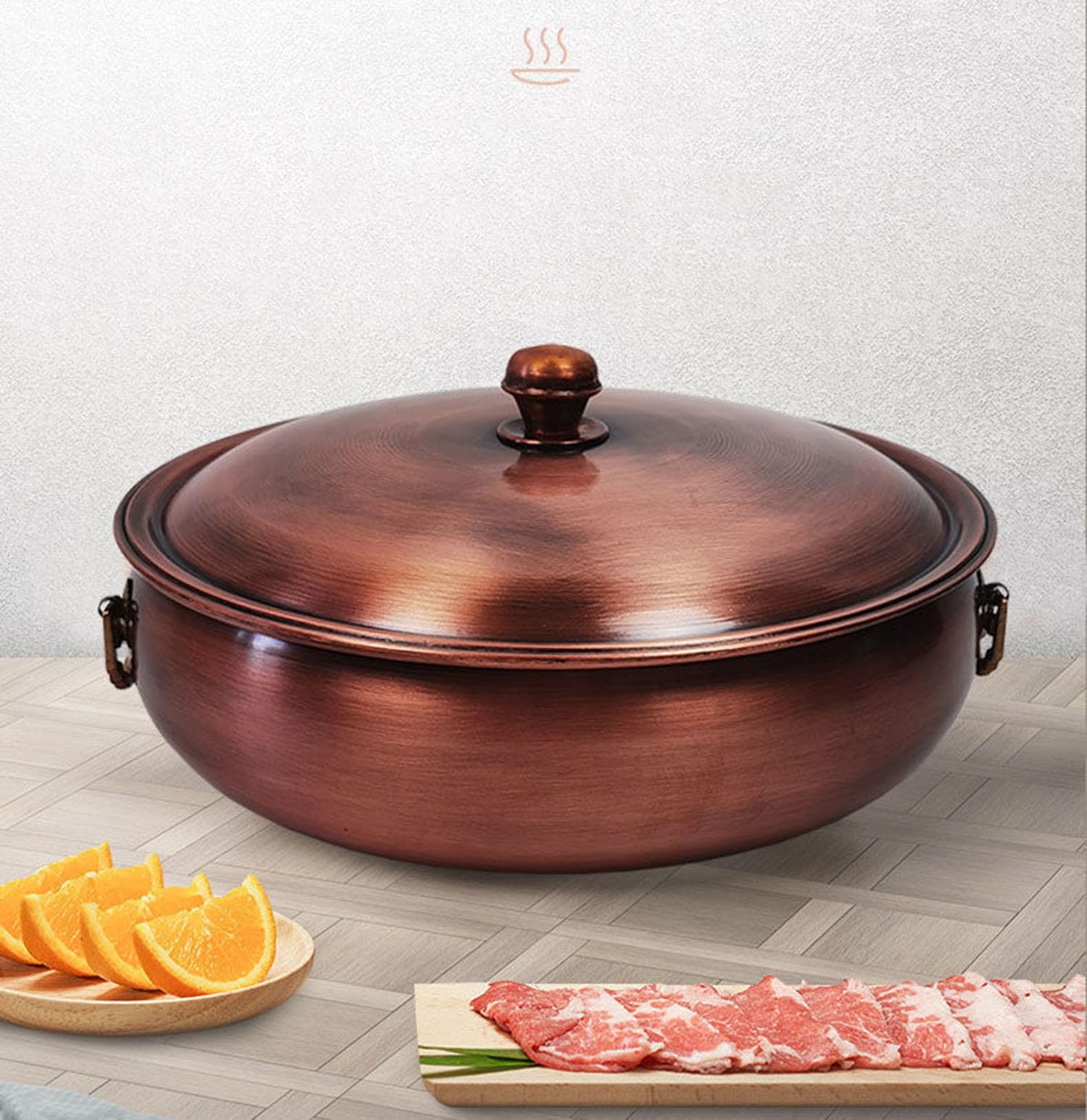 Kochtopf aus Kupfer, 28 cm, 5 kg Fassungsvermögen, Kupfer-Finish, vielseitig einsetzbar, ohne Deckel, enthält nur 1 Topf