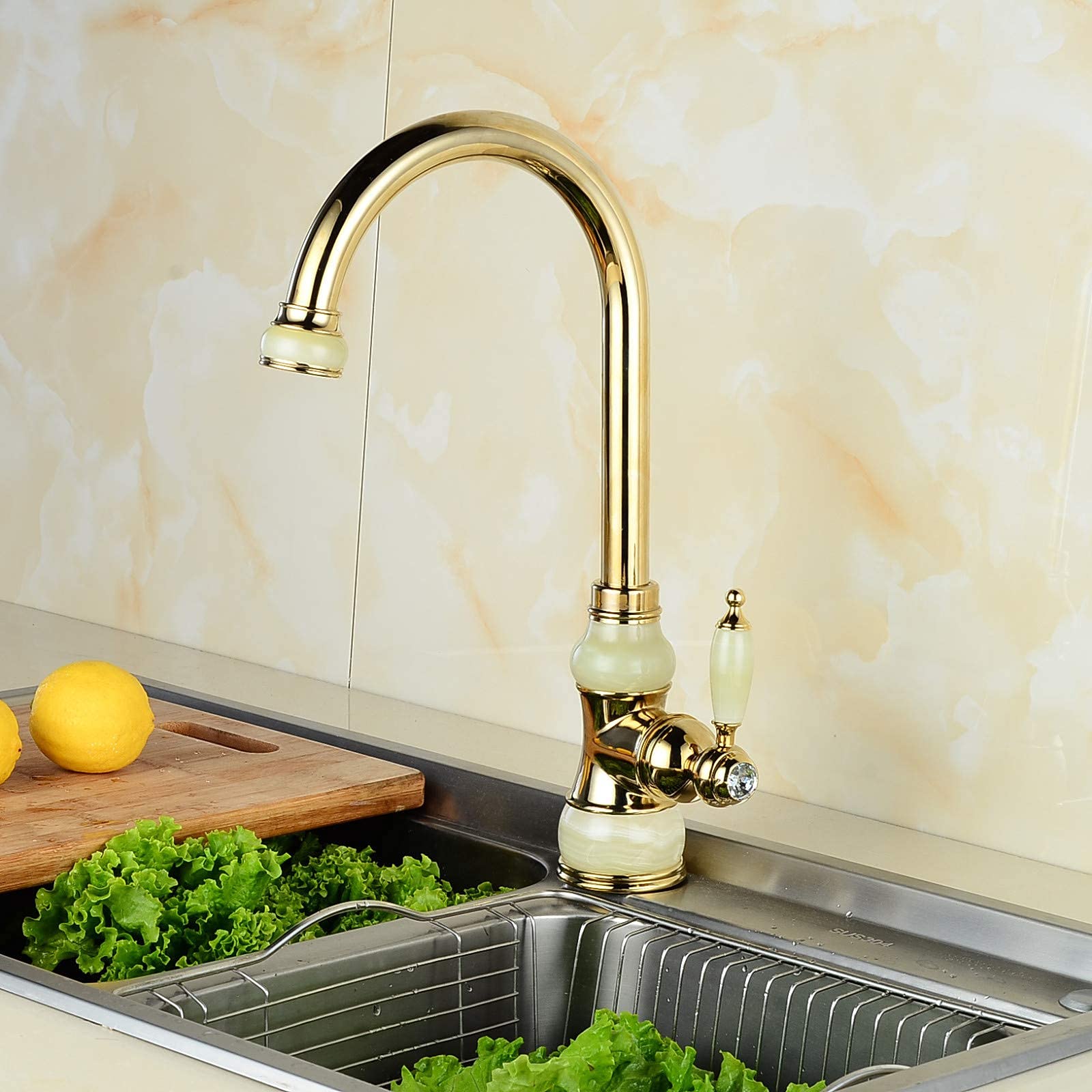Robinet de cuisine rotatif antique en cuivre haut de gamme coloris Golden Cafe