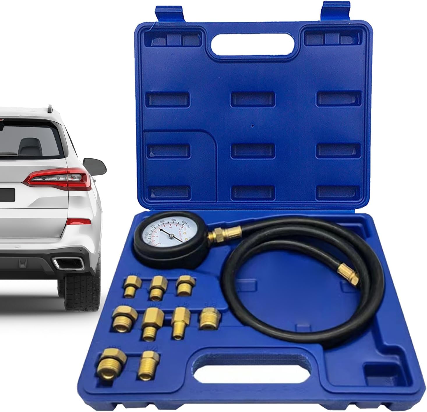 Oil Pressure Tester Tool - Oil Engine Compression Test Set | Double Scale Automotive Cylinder Tester, Long Reach Hoses, Case For Truck Motorcycle