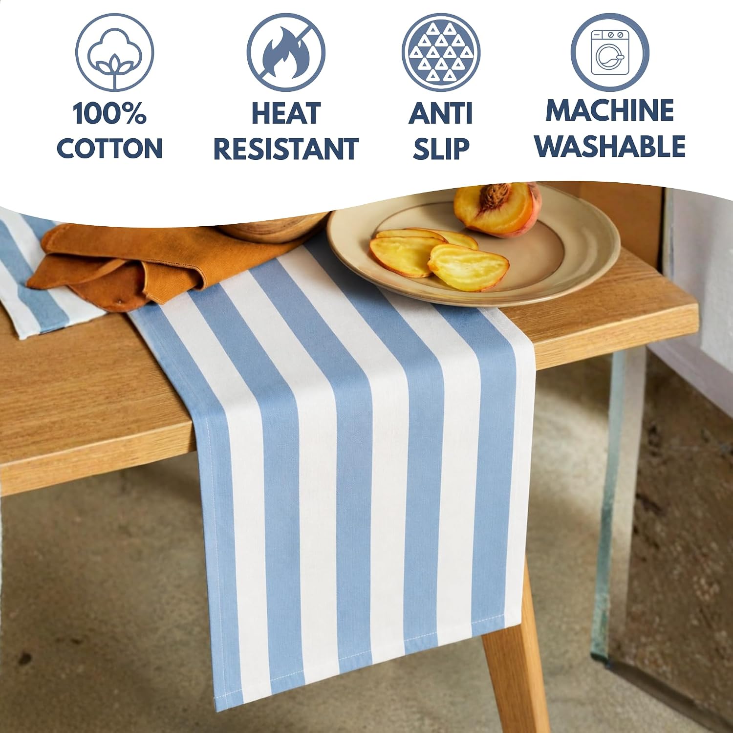 Folkulture Table Runner 72 Inches Long Blue & White Striped Cotton Coastal Farmhouse Table Runner for Dining Table, Summer Table Decor, Kitchen Decor, Wedding & Housewarming Gifts