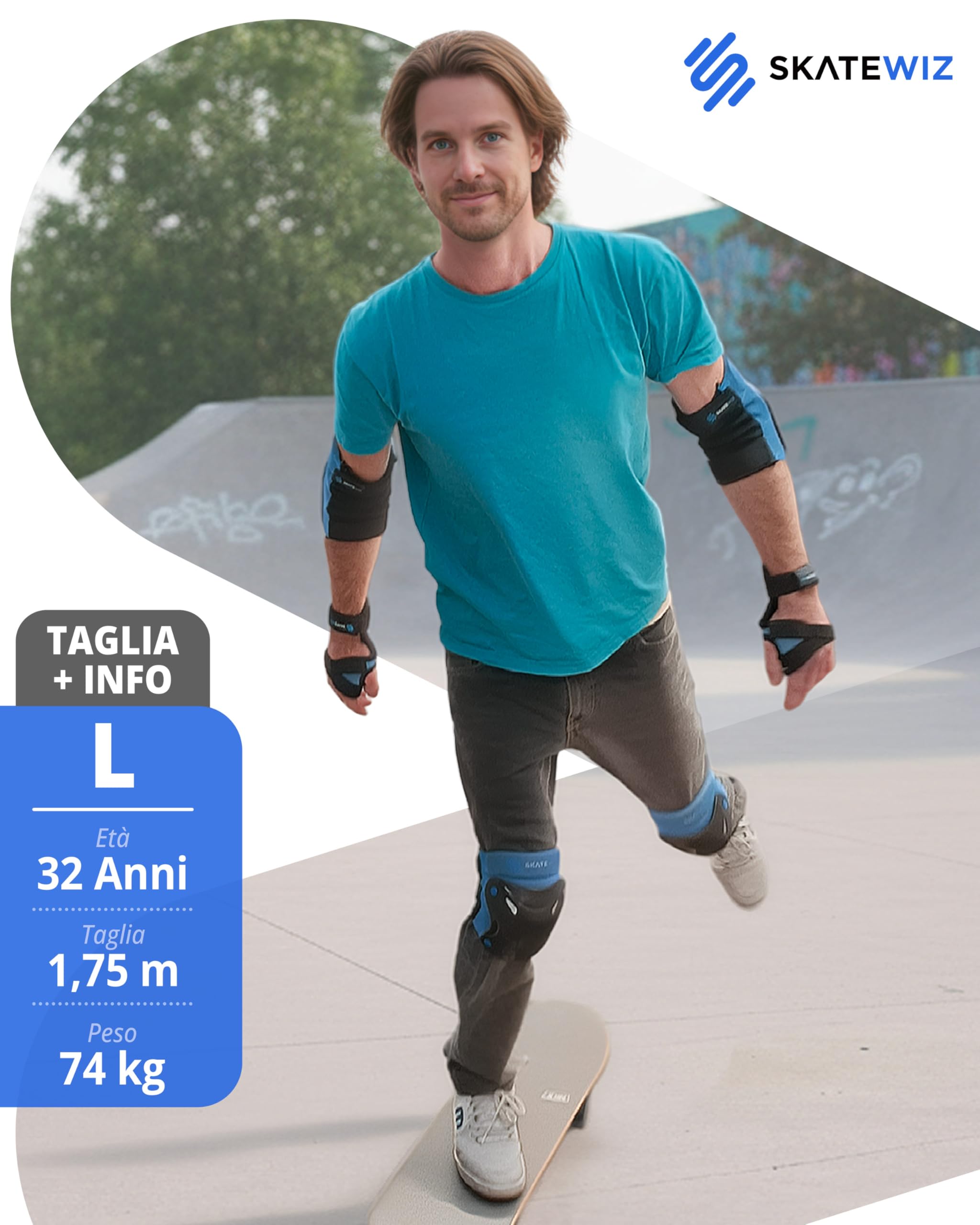 SKATEWIZ Protezioni Pattini Bambina [6pc] Protezioni per Pattini per Ragazze - Ginocchiere Bambina, Bambino e Adulti