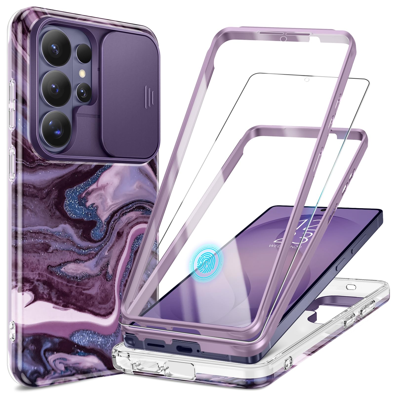 GVIEWIN Kompatibel mit Samsung Galaxy S26 Ultra Hülle mit Schiebekamera Abdeckung+HD Displayschutz, [2 Frontrahmen] 360° Stoßfester Kratzfest Marmor Schutzhülle für S26 Ultra 6,9