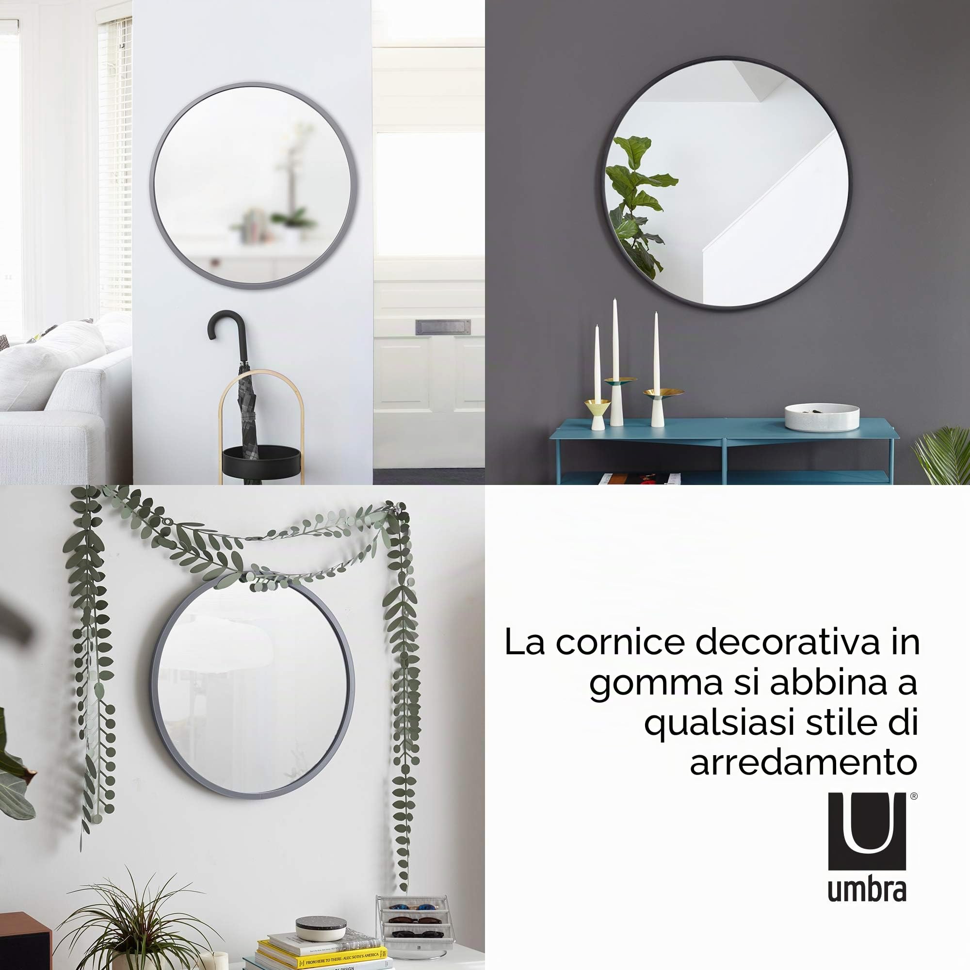 Umbra Hub Specchio da parete ovale, 46x61 cm, Nero