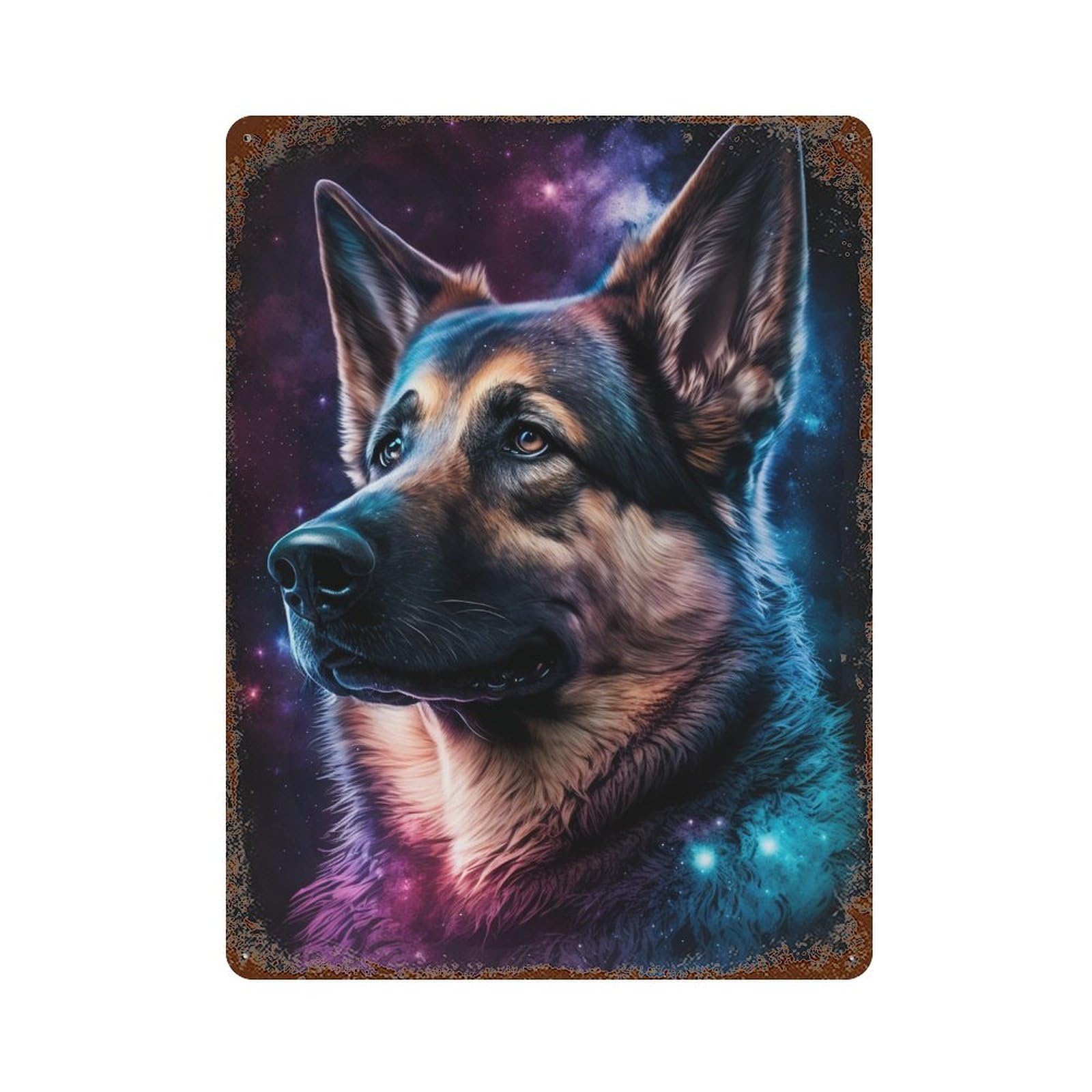 Galactic German Shepherd Art Print Rustic Tin Plaque 15.7"x11.8", for Shed, Workshop And Garage Wall Decor, Farmhouse Wall Decor