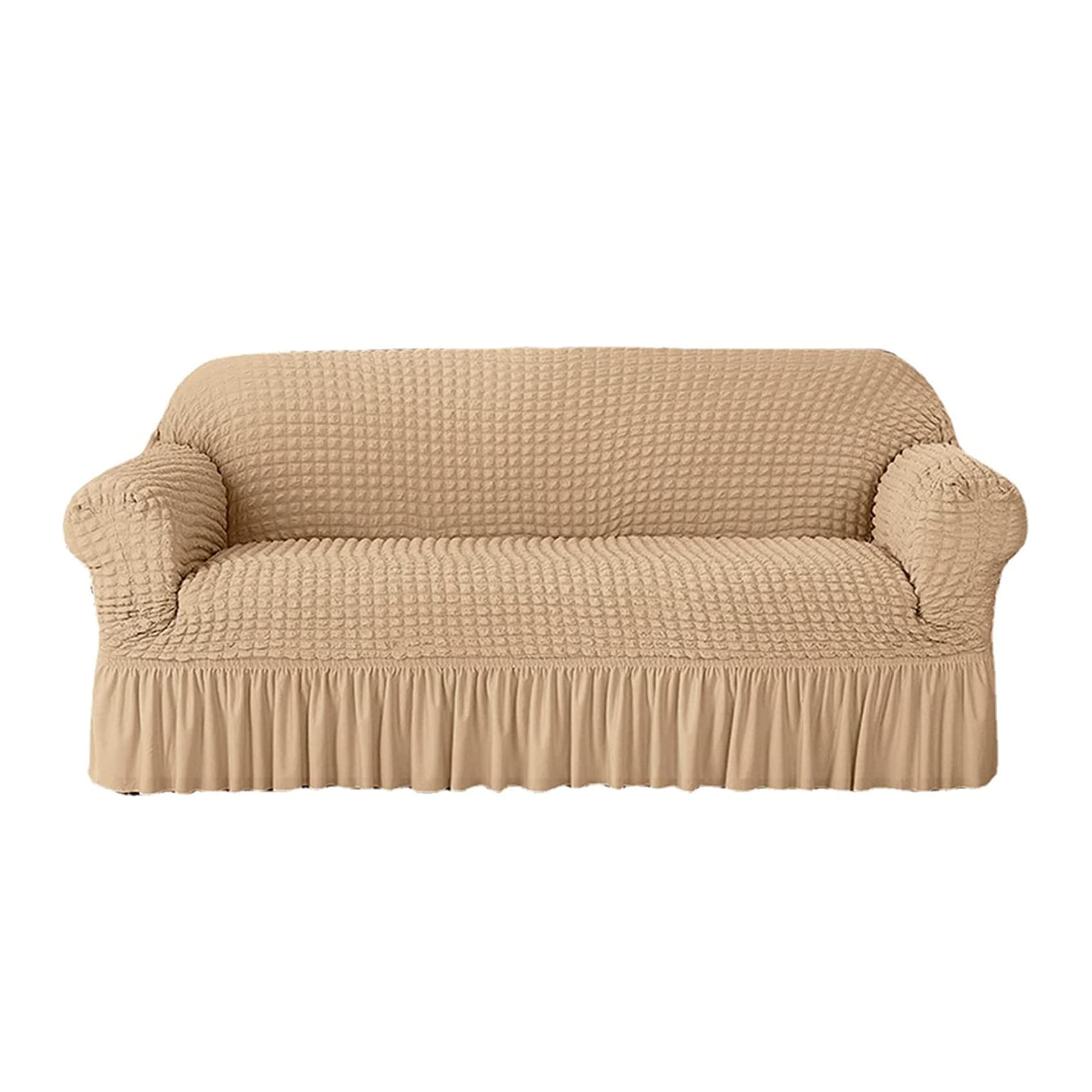 Stretch Sofa Cover Durable Washable High Elastic Slipcover for 4 Seater Sofas Stretchable Skirt Sofa Cover in Beige