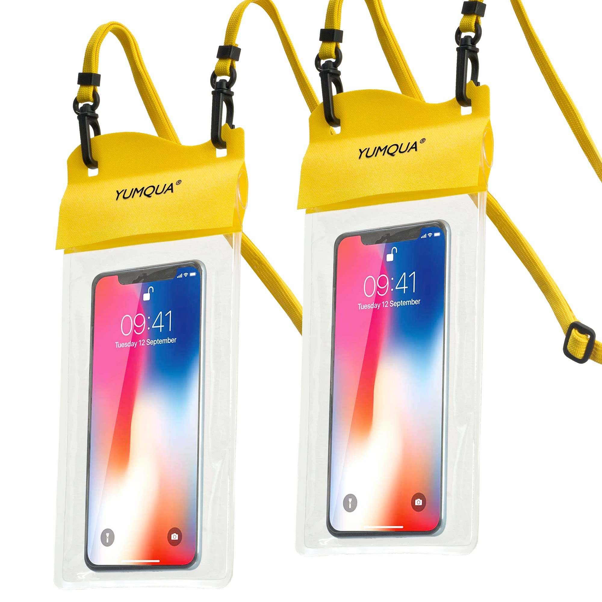 YUMQUA Paquete de 2 bolsas impermeables grandes para teléfono móvil, IPX8, bolsa impermeable compatible con iPhone 14, 13, 12, 11 Pro Max/8 Plus, Galaxy S23 Ultra, S22, S20+, Pixel 4 XL, hasta 7,5