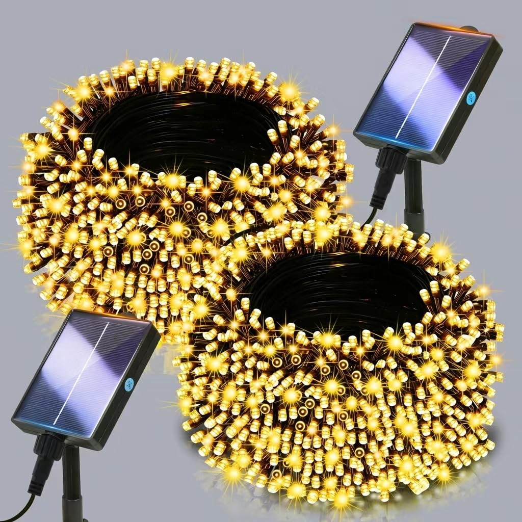 Lighprenix Solar Lights Outdoor Garden - 2 Pack 20m 200LEDs Solar Powered Waterproof Warm White Fairy Lights with 8 Modes, Upgrated Large-Capacity Outside Decorative String Lights for Tree/Fence/Mesh