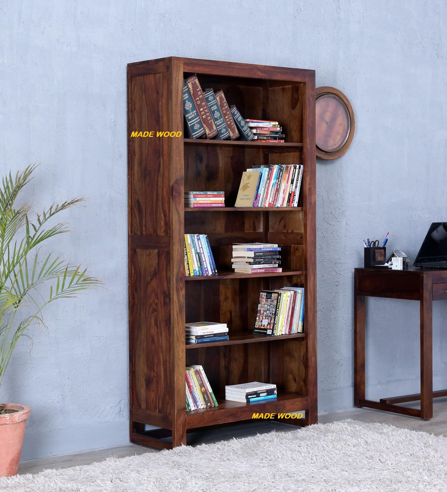 MADE WOOD Sheesham Wood Book Shelf for Home Library | Open Bookshelf for Office - Books Rack | Display Unit Book Stand for Office, Home, Living Room, Bedroom (Provincial Teak Finish)-image-13