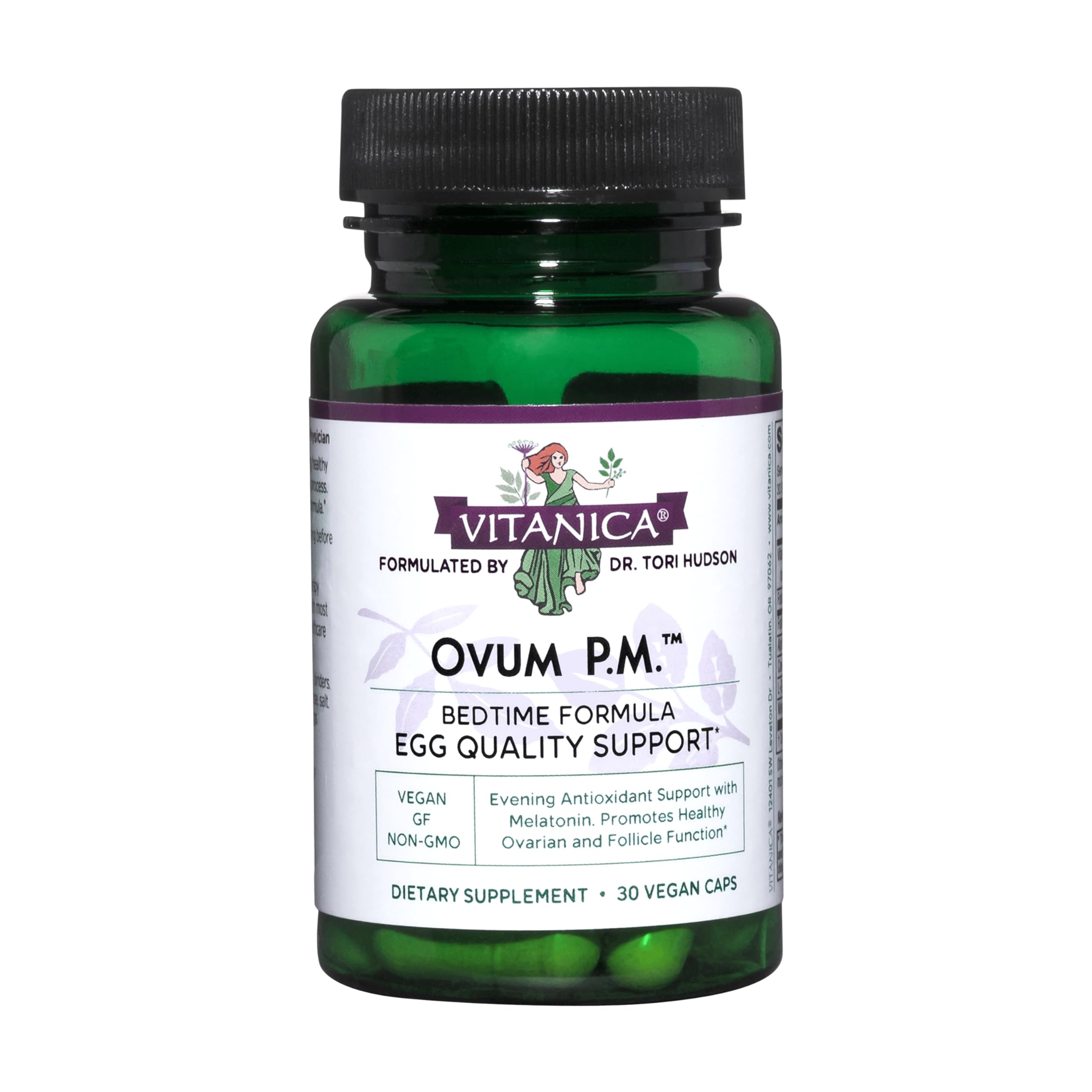 Vitanica Ovum P.M. - Egg Quality Support with Vitamin D3, Alpha Lipoic Acid & Melatonin - Works Best with Ovum A.M. - Herbal Dietary Supplement for Women's Health - Lady - 30 Vegan Caps