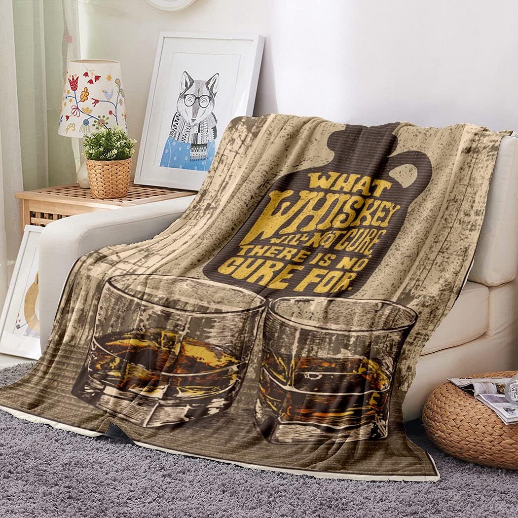 Retro Whisky Throw Blanket Flannel What Whiskey Will Not Cure Cozy Blanket Home Blankets Soft Lightweight for Couch Sofa Living Room 60x80 Inch