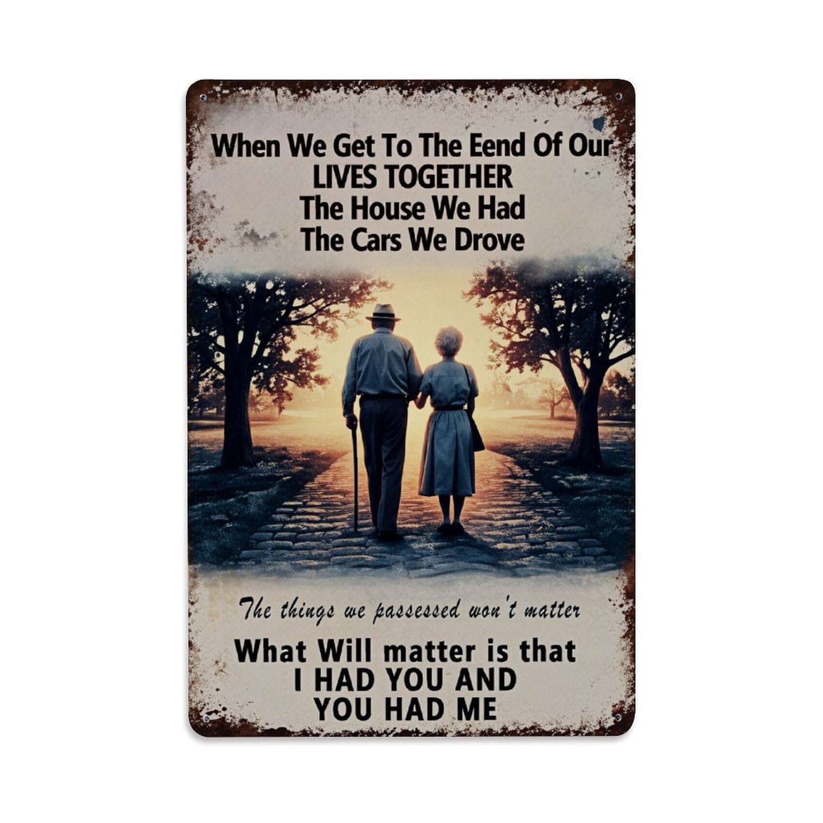 Enderetf Vintage Elderly Couple Walking Path Sunset Tin Sign Metal Poster, Home Bar Garage Man Cave Cafe Indoor & Outdoor Wall Decoration 8X12inches
