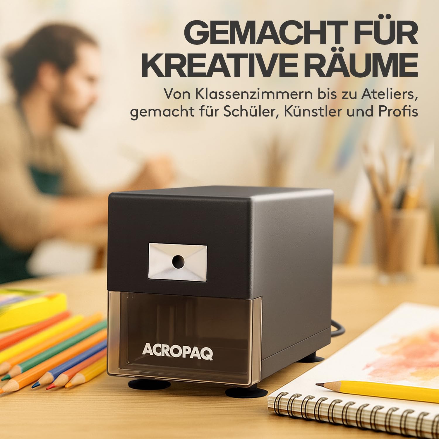 ACROPAQ Elektrischer Anspitzer für dicke und dünne Stifte - Professionell Heavy Duty Elektrischer Spitzer, Automatischer Start und Stopp, Überhitzungsschutz - Spitzer Elektrisch, Bleistiftspitzer