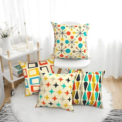 Miniatura 2 de Juego de 4 fundas de almohada de 18 x 18 pulgadas, diseño retro moderno de mediados de siglo, fundas de cojín para decoración de casa de campo para