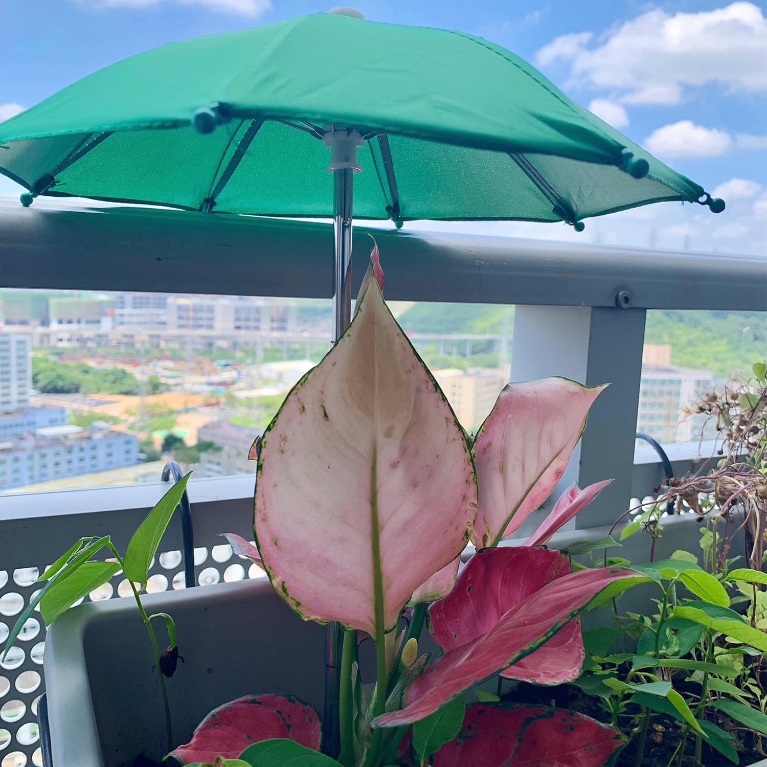 LUOTIVON 4 Pcs Small Plant Umbrellas for Outdoor Garden Potted Plants