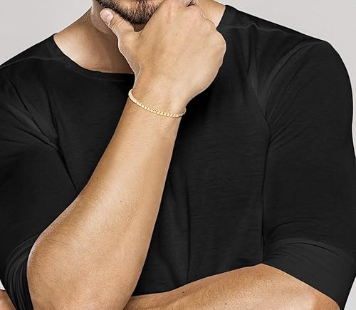 Miniatura 4 de Miabella Italian 925 Sterling Silver, 18Kt Gold Plated Organic Cube Bead Chain Bracelet for Women Men, Made in Italy