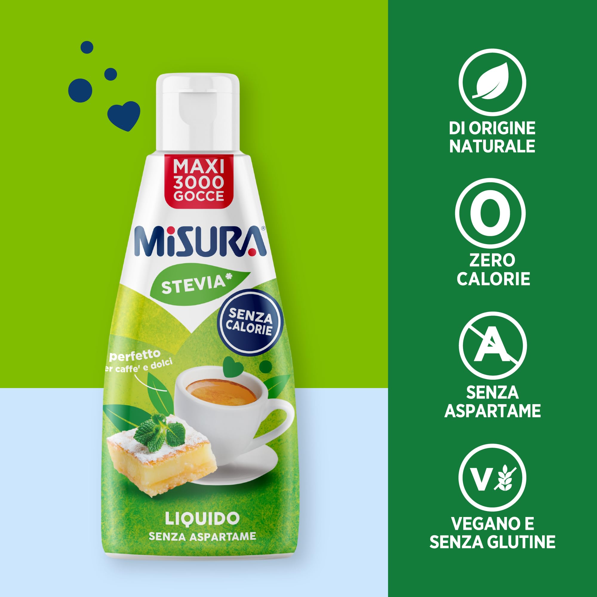 Misura® Stevia Dolcificante Liquido Zero Calorie, Perfetto per Caffè e Dolci, Senza Glutine, Senza Aspartame, Vegano, Confezione Apri e Chiudi, Multipack 5x205ml