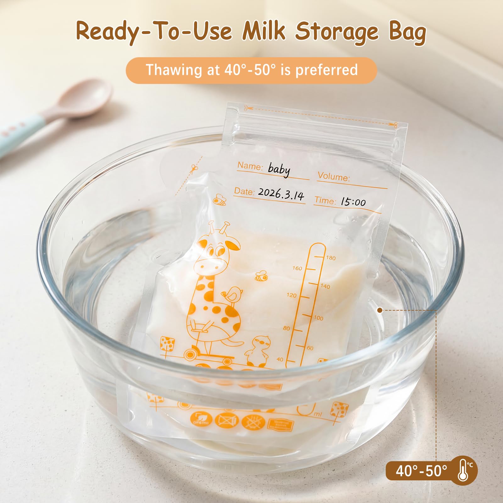 Vinabo Sachet Conservation Lait Maternelle, 100 PCS Sac Congelation Lait Maternel, 180ml Conservation Lait Maternel Pré-stérilisés, Sachet Lait Maternel Double Glissière de Sécurité