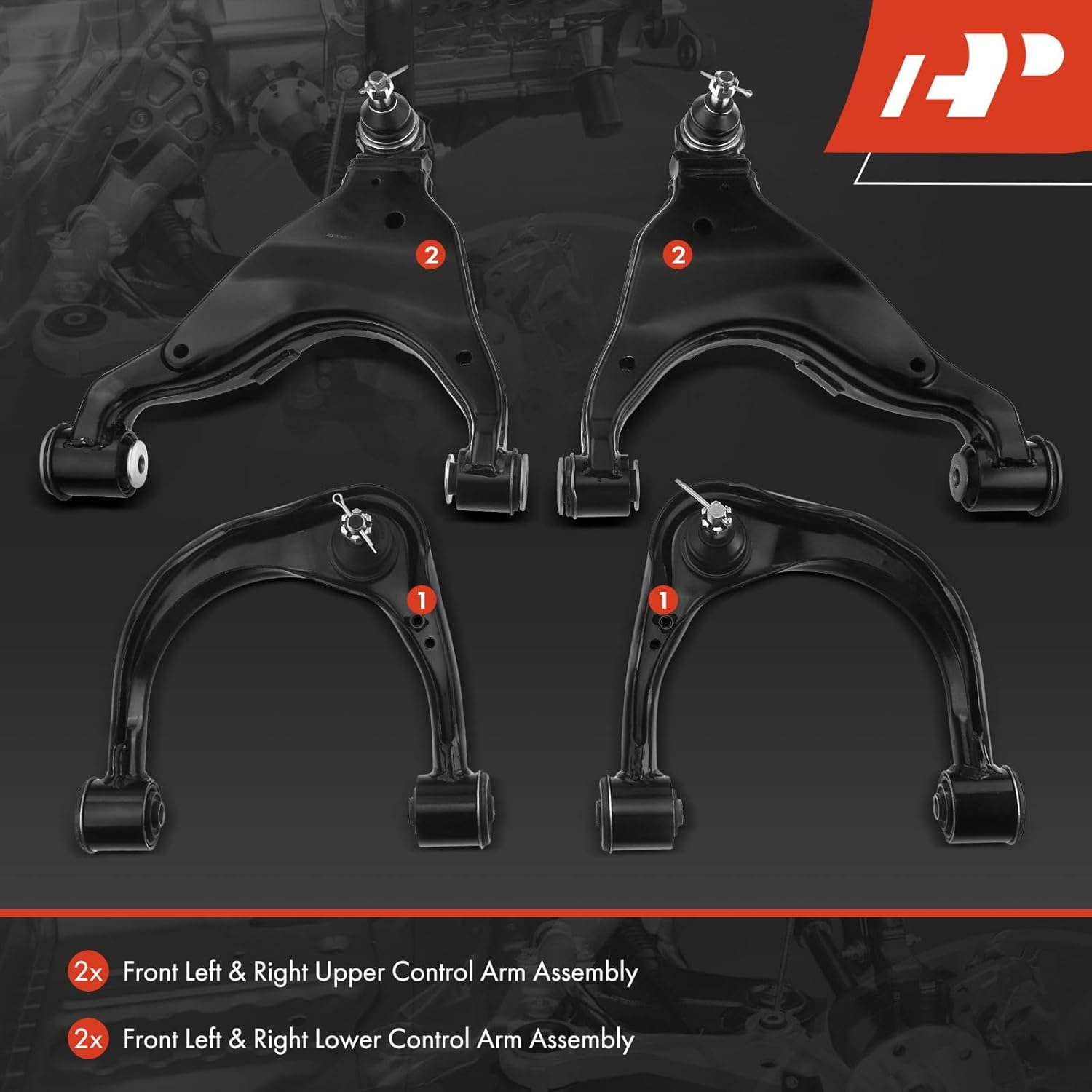 A-Premium Set of 4, Front Upper & Lower Control Arm Kit, with Ball Joint & Bushing, Compatible with Toyota Tacoma 2005-2015