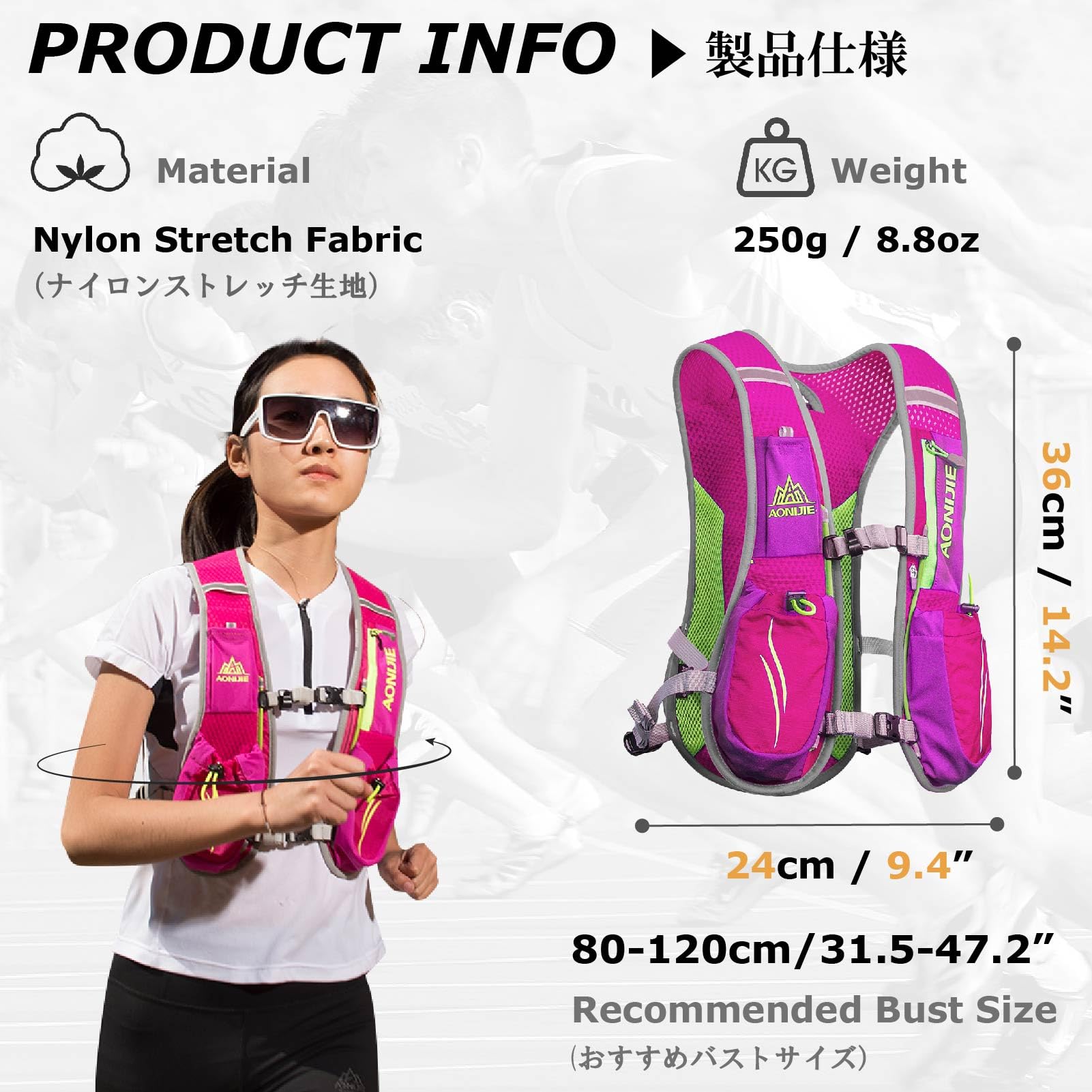 YAPJEB Gilet da corsa, zaino da trekking con sacca d'acqua da 2 l, borsa isolata, accessorio per trail maratona, jogging, ciclismo, per donne e uomini (rosso rosa)
