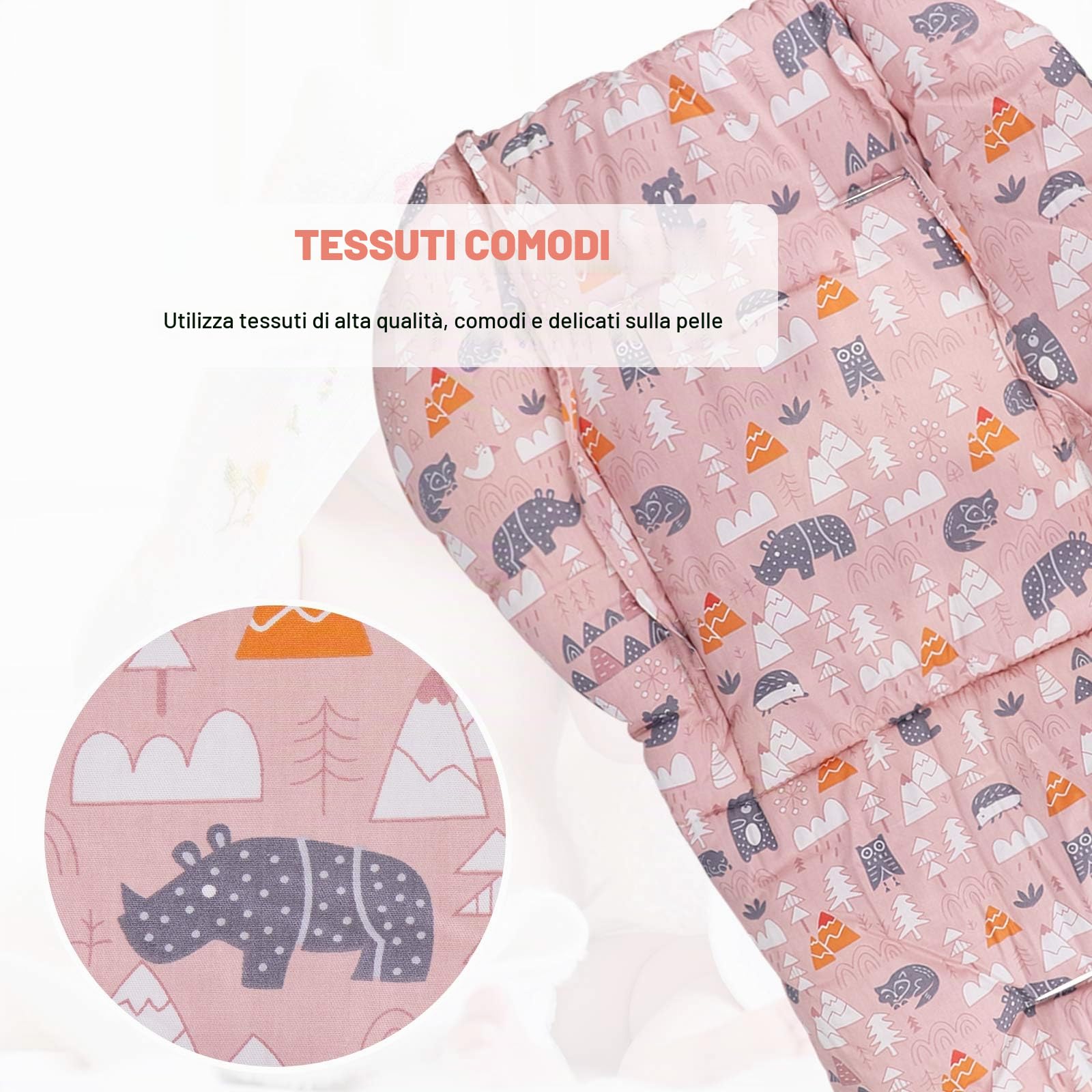Cuscino Spesso Per Seggiolone In Legno,Imbottito Per Seggiolone, Tappetino Per Fodera Per Sedia Da Pranzo Per Bambino Universale Passeggino Cuscino(foresta rosa)
