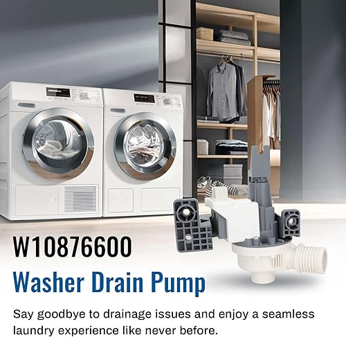 Miniatura 7 de Bomba de drenaje de lavadora W10876600 mejorada, bomba de drenaje de lavadora W107277777 reemplaza W10876600VP AP6004933 PS11738156, B25-3A04