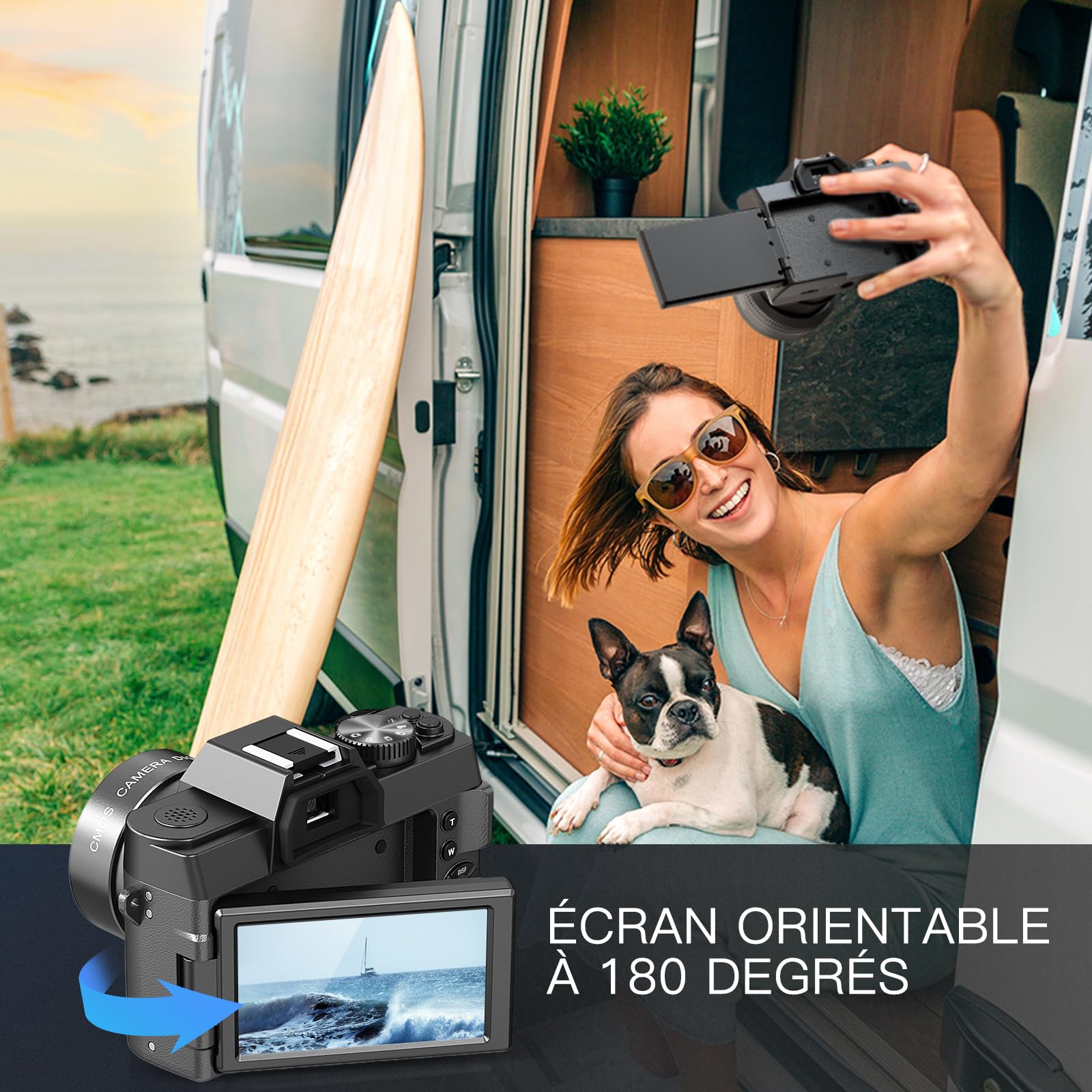 NBD 5K 64MP Appareil Photo numérique avec autofocus, Zoom numérique 16x, Écran IPS 3" 180°, WiFi + Lentille Grand Angle/Macro + Micro Externe + Carte 64GB + 2 Batteries (Noir)