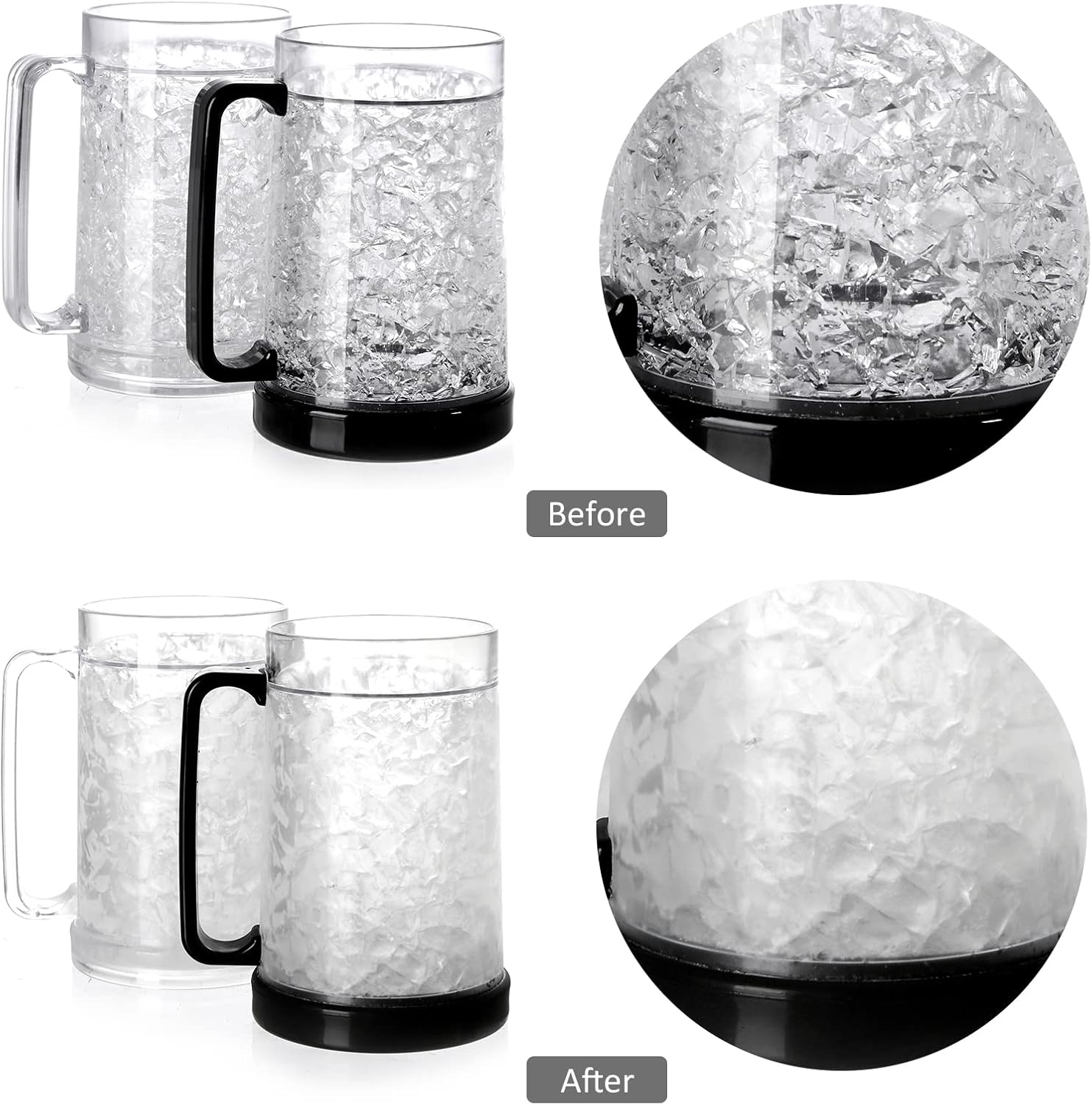 Double Wall Gel Frosty Freezer Ice Mugs Clear 16oz Set of 2 (Black and White) - Image 3