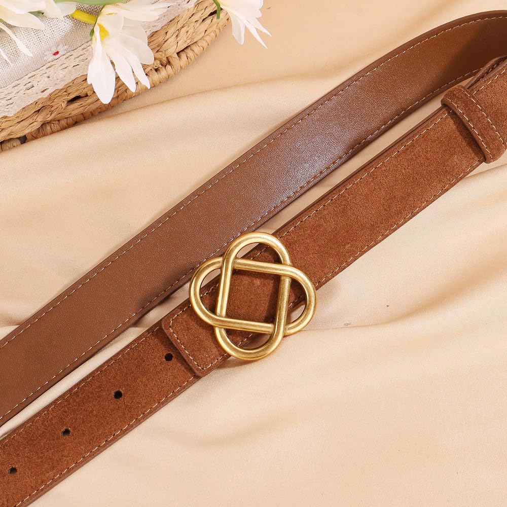 Cintura in pelle scamosciata larga 2,8 cm per donne, stile vintage, con fibbia dorata retrò per abiti e jeans