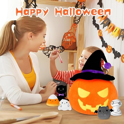Miniatura 5 de Animales de peluche de Halloween, peluche de rana de calabaza de 8 pulgadas, juguetes de peluche Kawaii de rana calabaza para decoración de