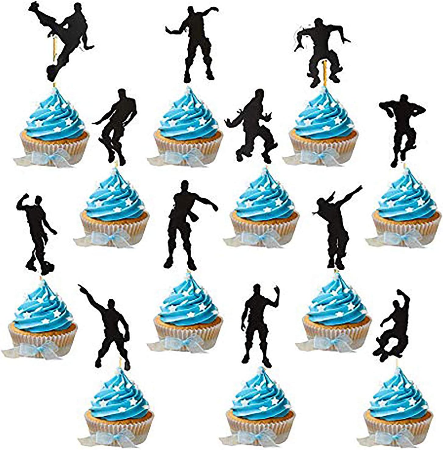 JustYit® 24 PCS Game Theme Cupcake Toppers Party Favor Dance Floss Happy Birthday Cake Decoration Game Party Supplies Bachelorette Party Decorations