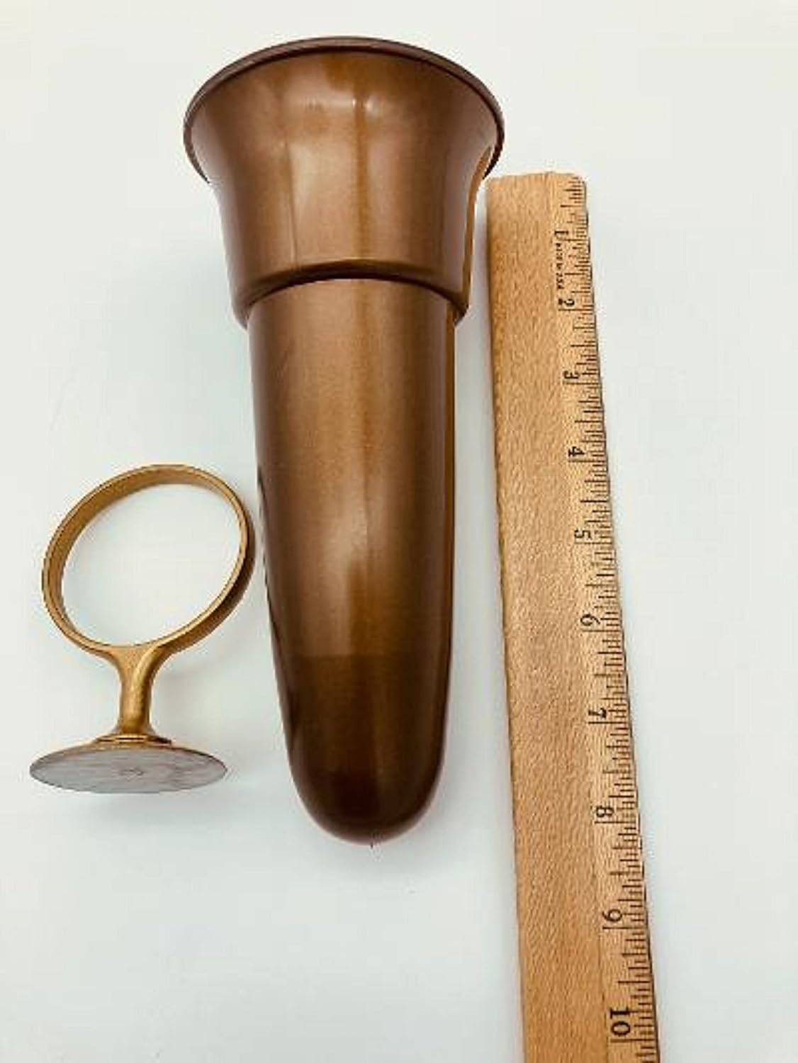 Mausoleum Crypt Brown Vase 8 inch Burnish Gold Ring Disc Base (epoxy) Support (7.75 in)