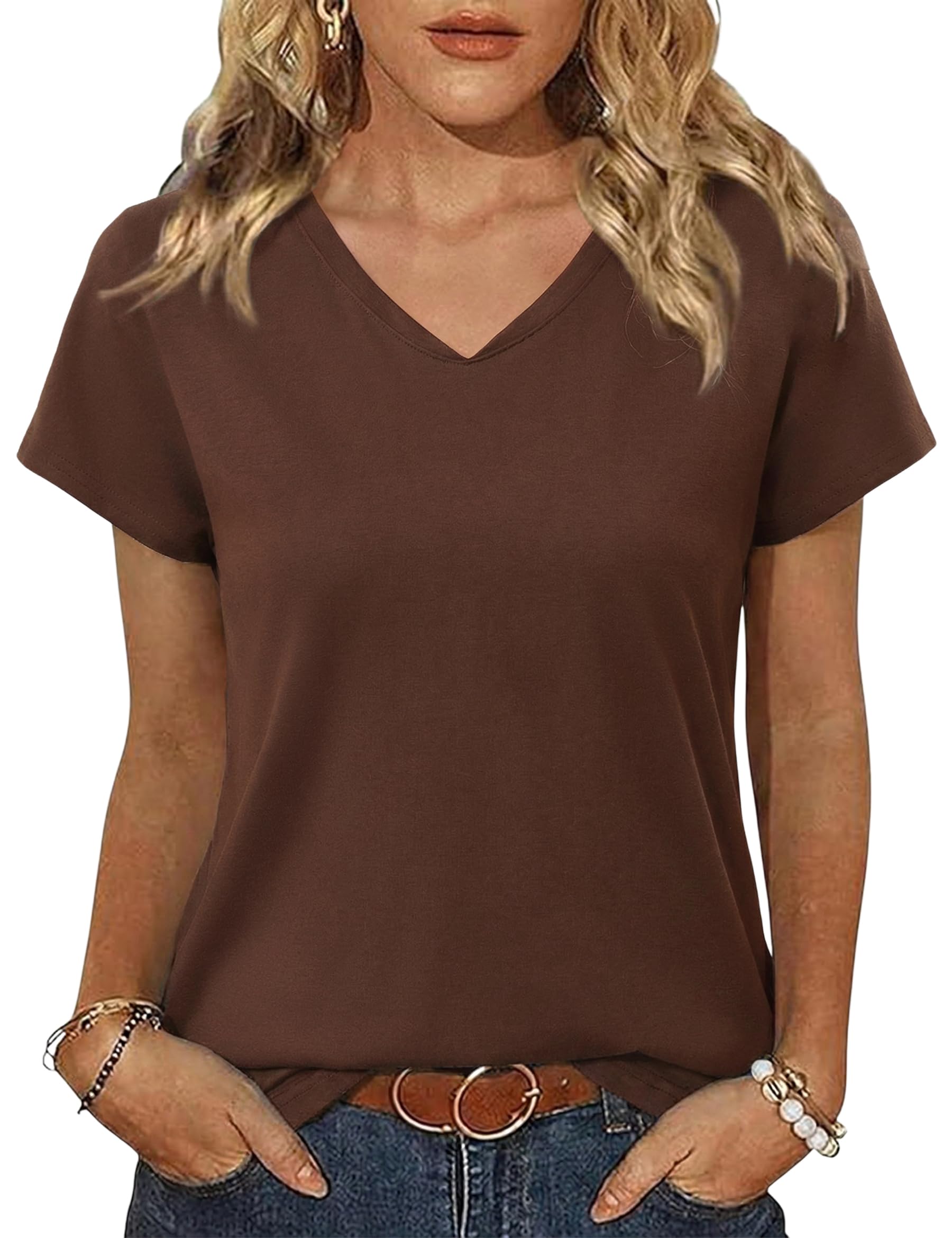 Jahetuul T-Shirt Damen Kurzarm überschnittener Schulter Regular Fit Unifarbe Basic Shirt bequemes Sommer Oberteil Alltag Büro Freizeit