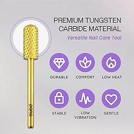 PANA 3/32 Shank Size Smooth Top Small Barrel Carbide - Nail Drill Bit for Dremel Machine Manicure Pedicure Nail Salon Tools Gel Polish & Acrylics Removal (Gold, Coarse)