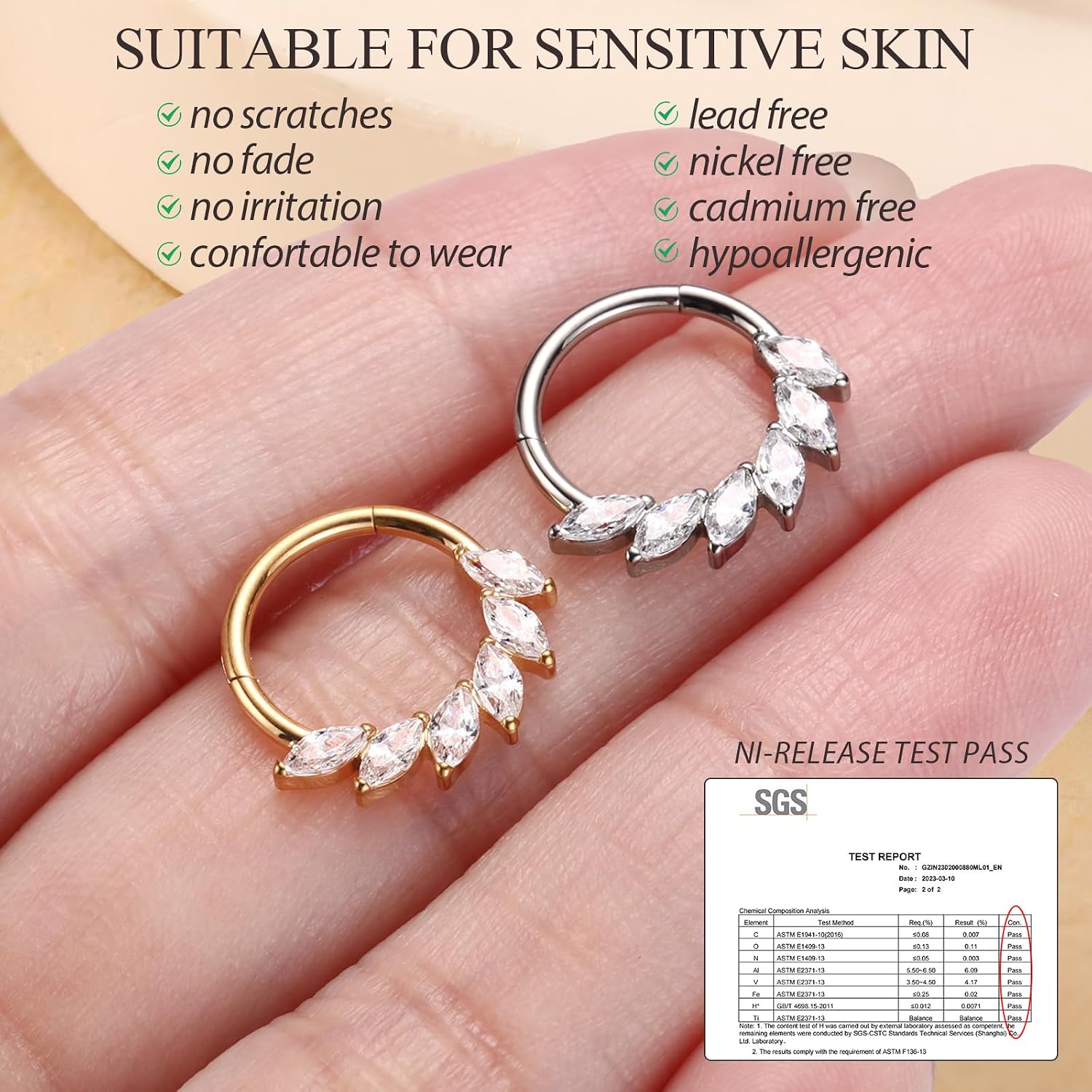PEAKLINK 16G Septum Clicker Ring Titanium Nose Hoop Ring with CZ Daith Piercing Jewelry Rook Tragus Snug Helix Conch Cartilage Hoop Earring for Women 8mm 10mm image 4