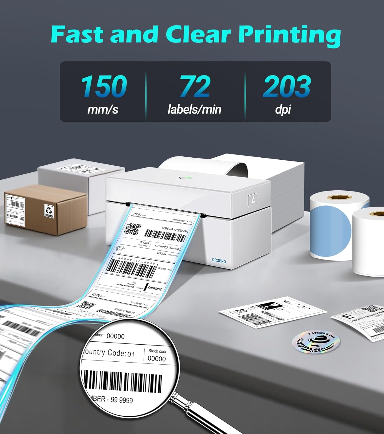 ORGBRO Bluetooth Thermal Shipping Label Printer, Z1-Plus Wireless 4X6 Shipping Label Printer for Small Business Office or Home Support iPhone Android Windows macOS Chrome Amazon Ebay Shopify USPS - Image 3