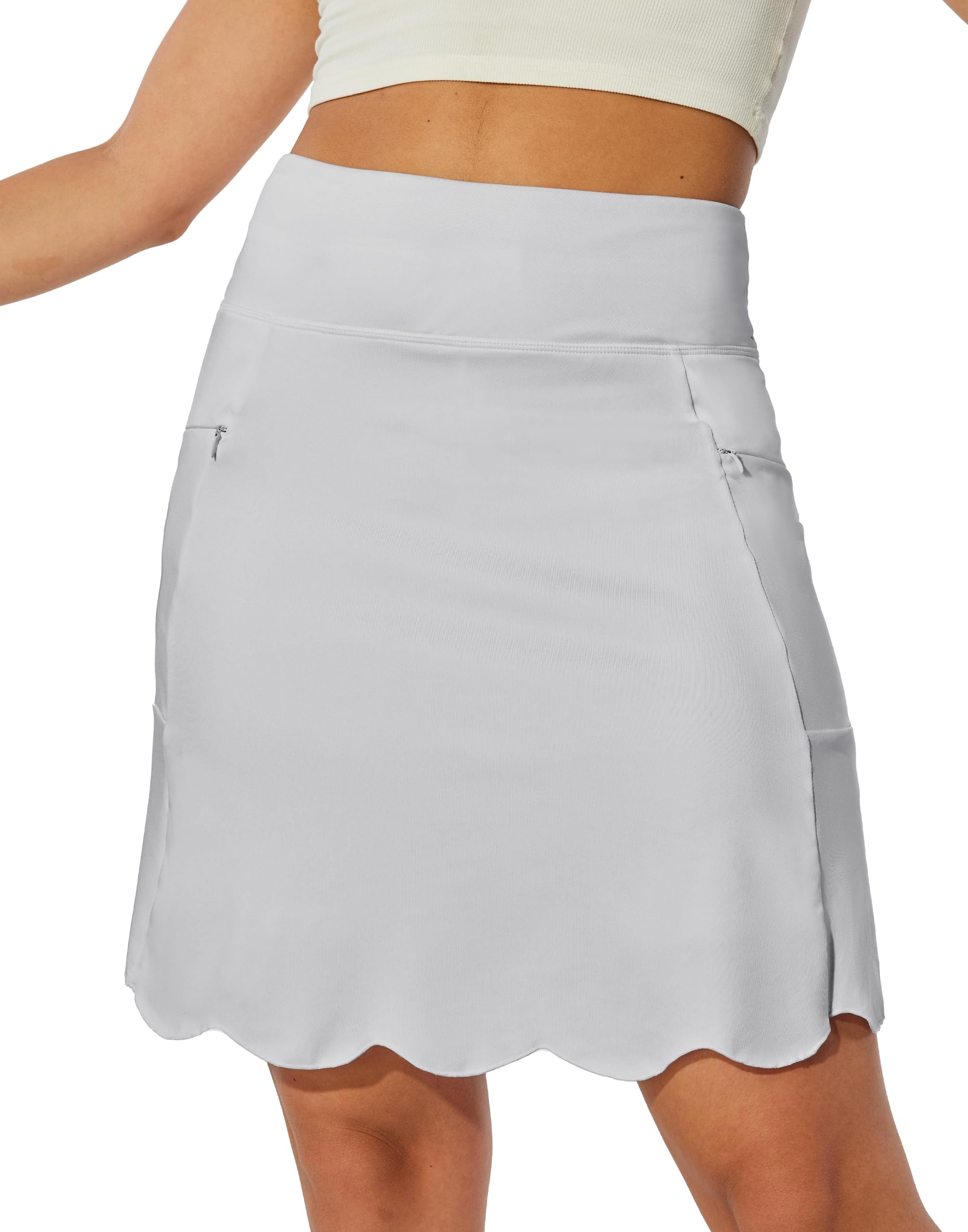 M MOTEEPI 20" Scalloped Hem Golf Skirts for Women with Zipper Pockets Womens Skort Tummy Control