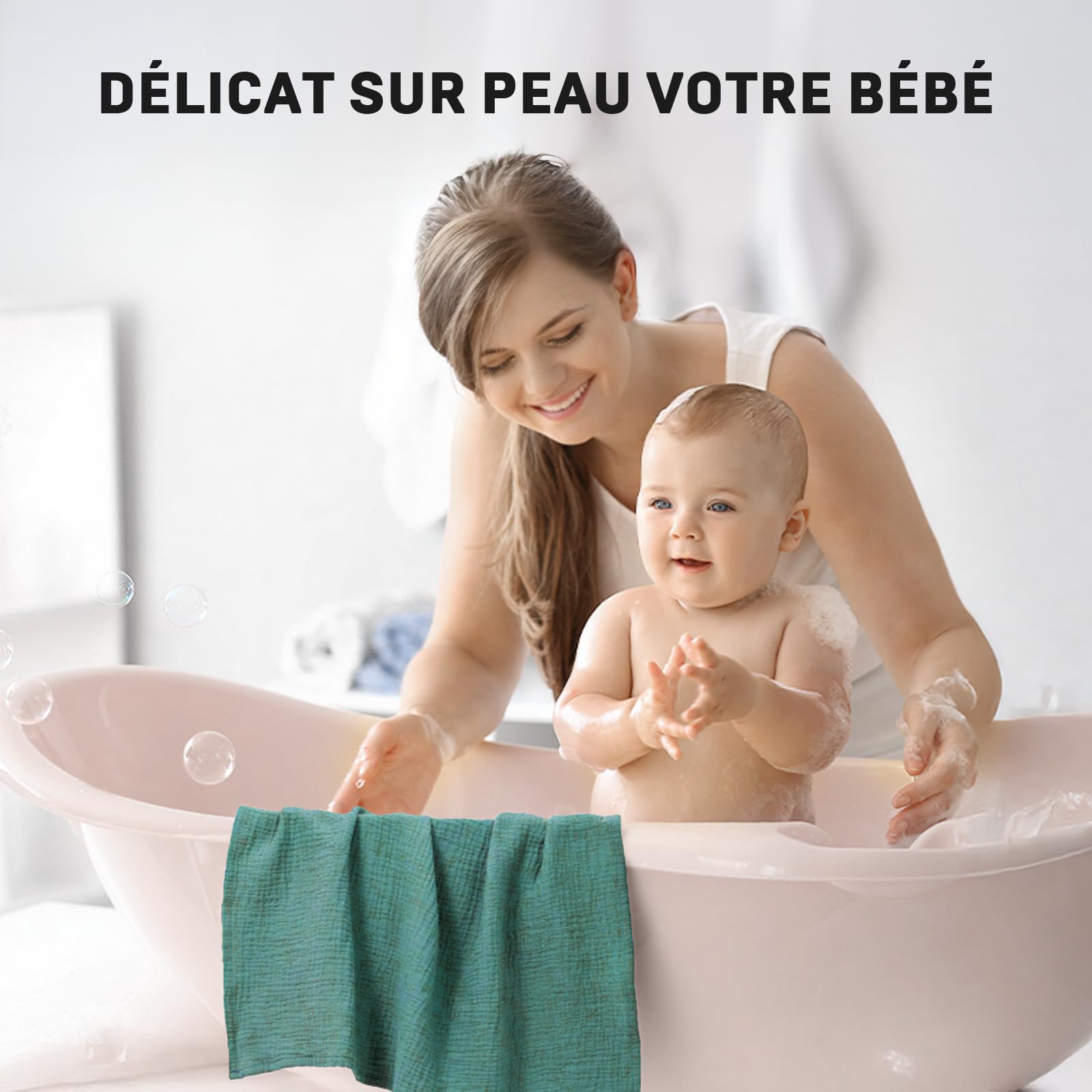 Lange Bebe 60x60cm - Lot de 6 Mousselines de Coton Langes Bébé, Ultra Douces, Absorbantes et Peau Sensible pour Bébé Filles et Garçons, Idéal pour Nettoyage et Protection, Lange Bebe en Gaze de Coton
