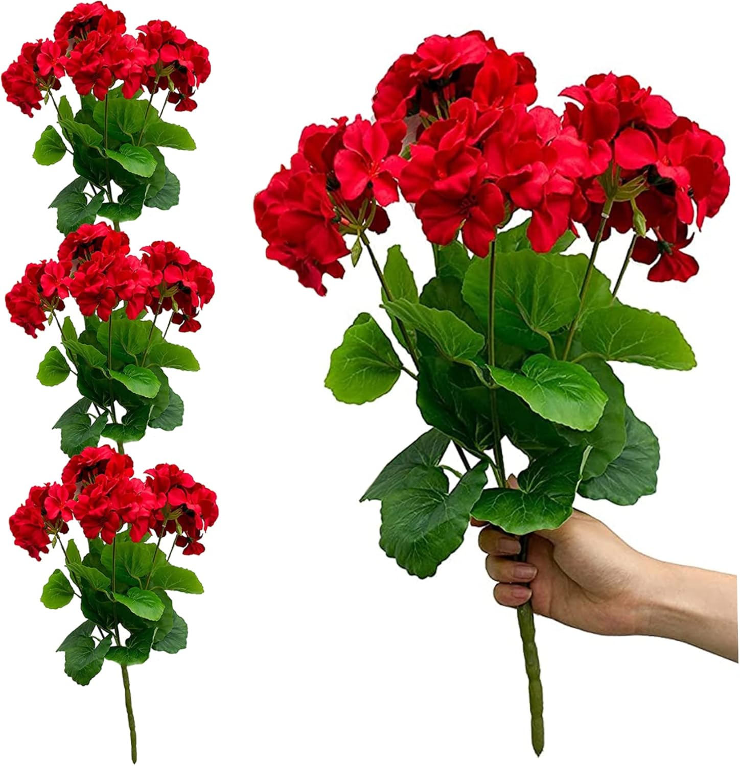 Hintyne Red Artificial Geranium Flowers 4PCS 14 Inch Uv