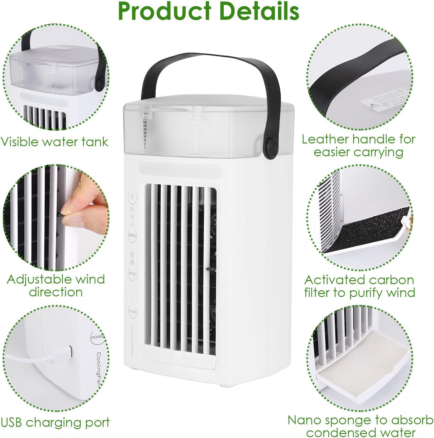 4-IN-1 Portable Air Conditioner - Versatile AC Unit with 3 Speeds and Nightlight - Evaporative Air Cooler for Home, Office, and Camping