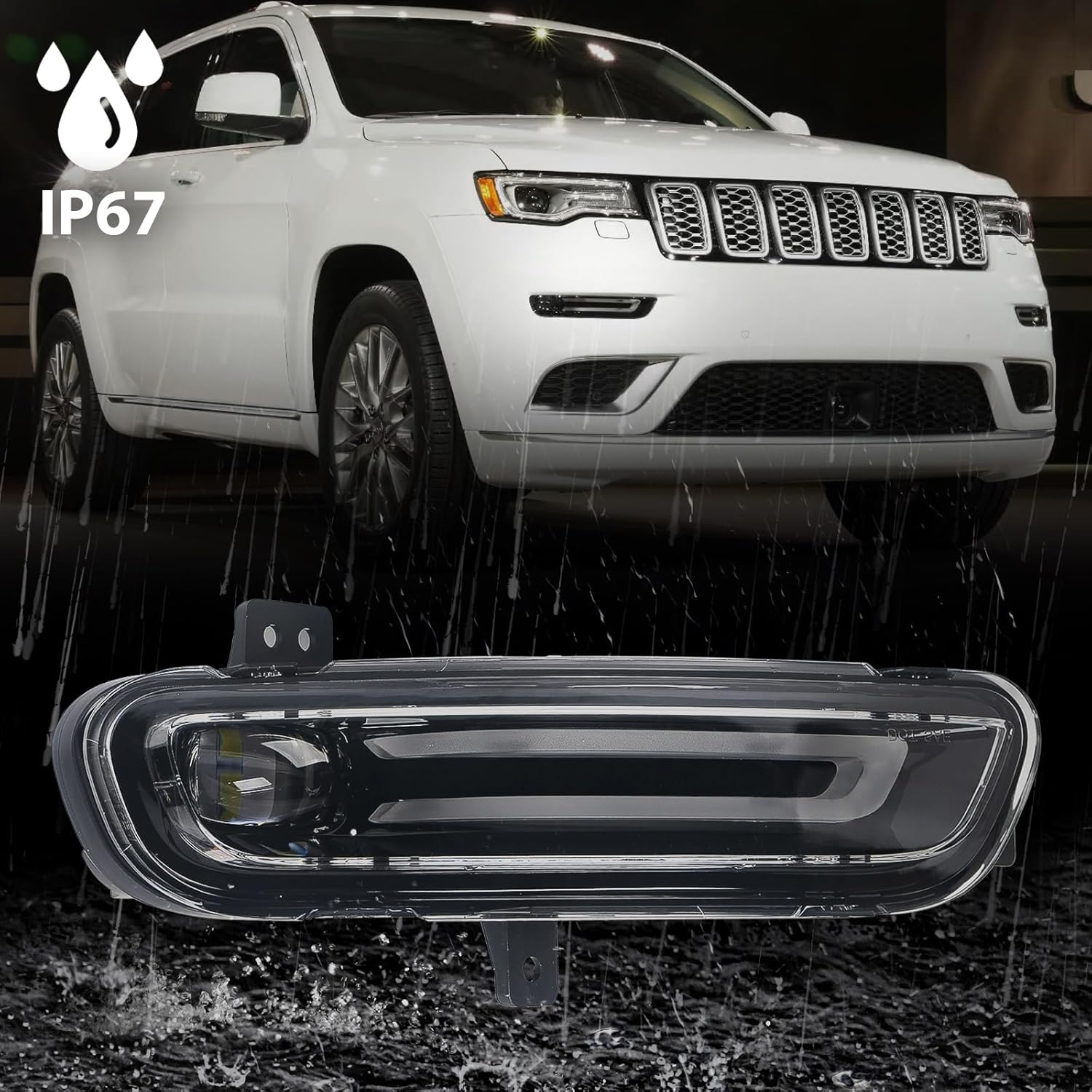 Huray Right Front Fog Light for Jeep Grand Cherokee 2017-2022 RH LED DRL Daytime Running Driving Lamps Bumper Fog Light Replacement for 68273052AC Passenger Side