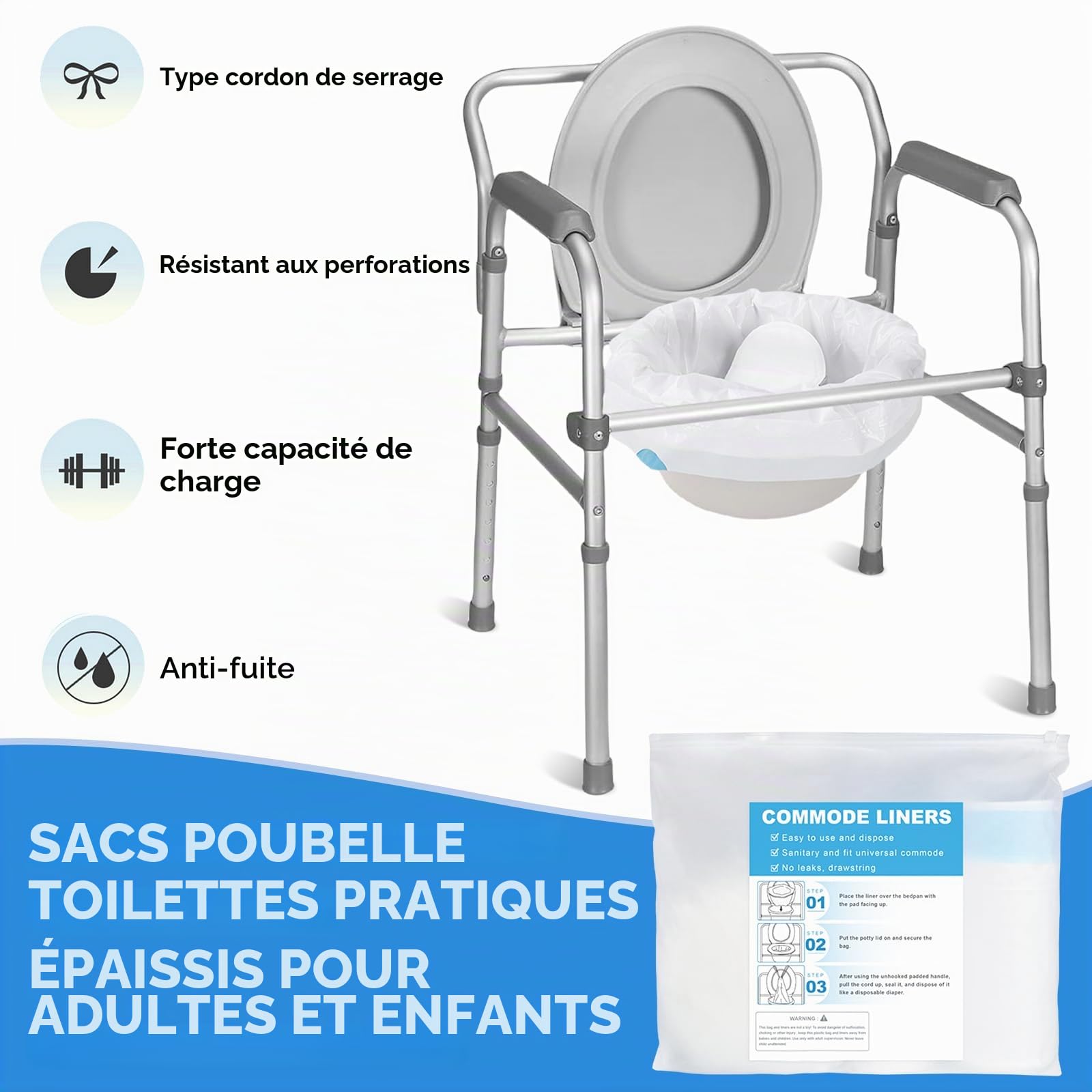 Sacs Chaises Percées: 40 Pièces Sacs De Chaise Percée Et Coussinets Absorbants, Sac Adulte Toilette Sèche, Doublures De Chaise Percée Portables, Sac Hygiénique pour Chaise pour Chaise Percée
