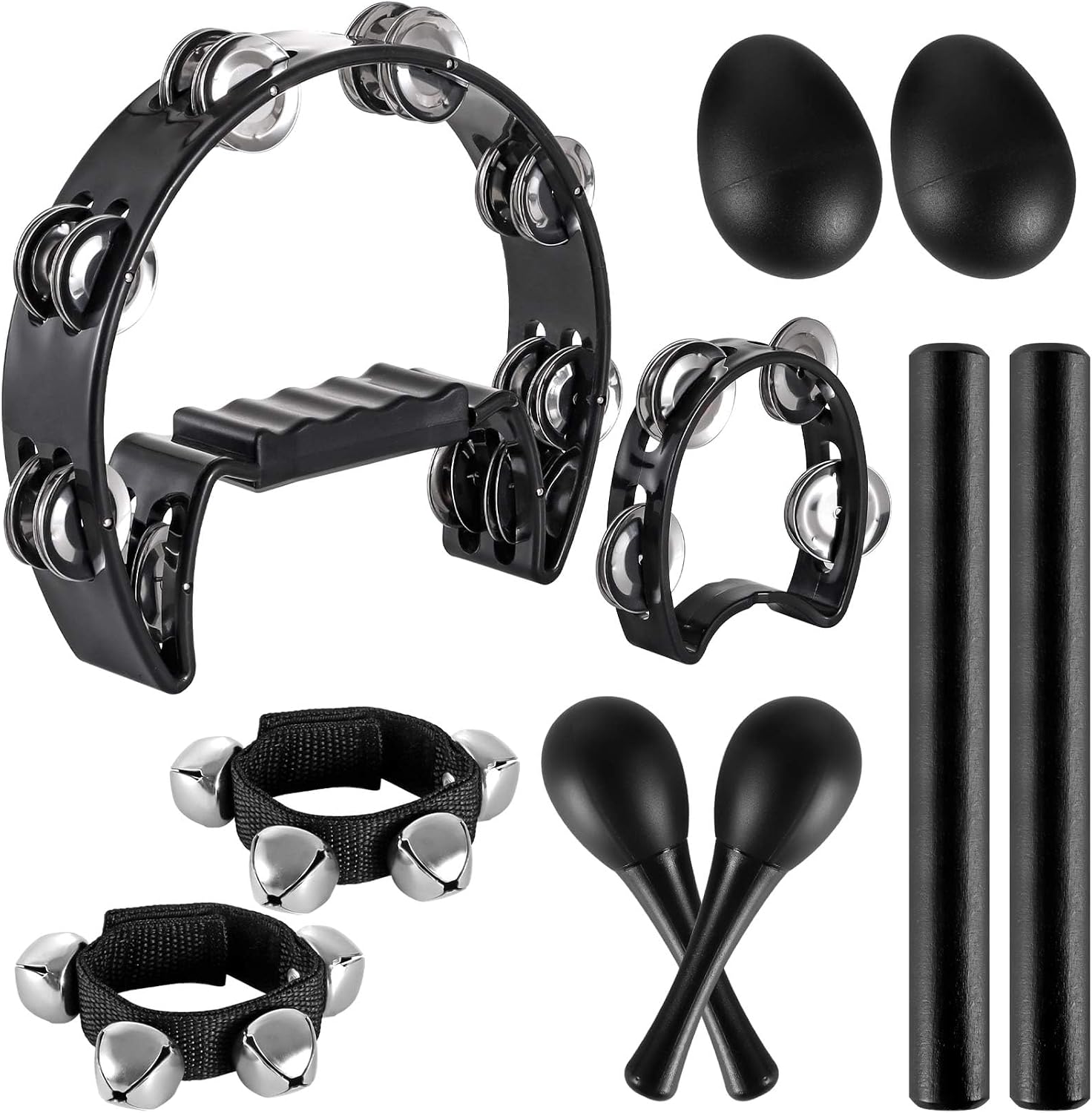 10 Pcs Percussion Instrument Set, Half Moon Tambourine, Wood
