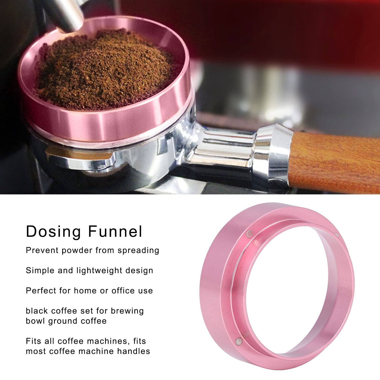 Pilipane 51mm Coffee Dosing Funnel, Aluminum Alloy, Pink