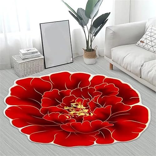 Miniatura 5 de Alfombra de baño lavable estilo bohemio, alfombra de baño de 39 pulgadas, color rojo, transferencia de calor, en forma de flores, alfombra para