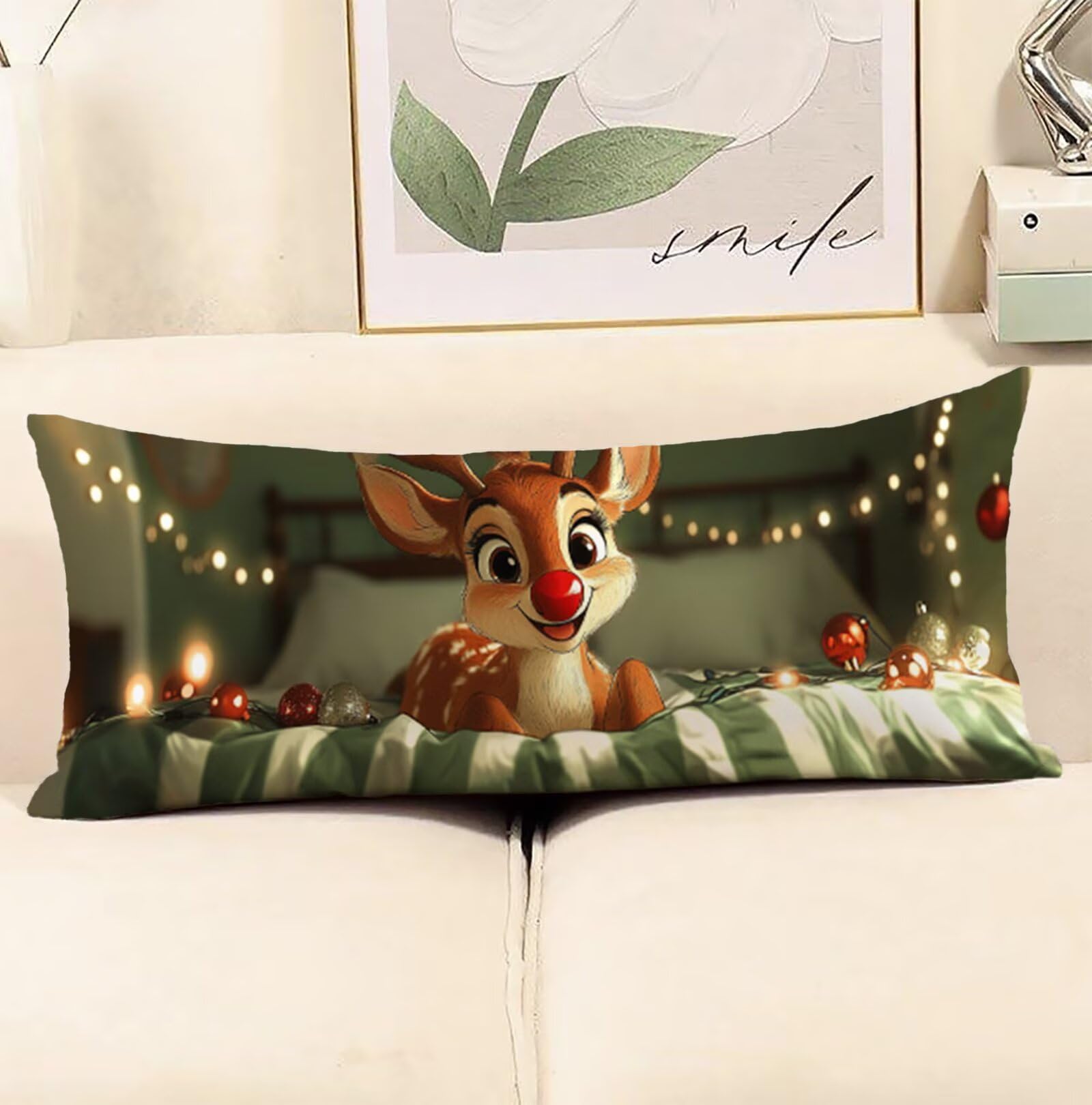 Animale Federe Cuscini Divano 60x180 cm, Cuscini per Divano in Velluto Cotone Morbida e Traspirante, Copricuscino Letto con Cerniera Invisibile Cervo Federe Cuscino, Regalo di Natale Decor R-2030