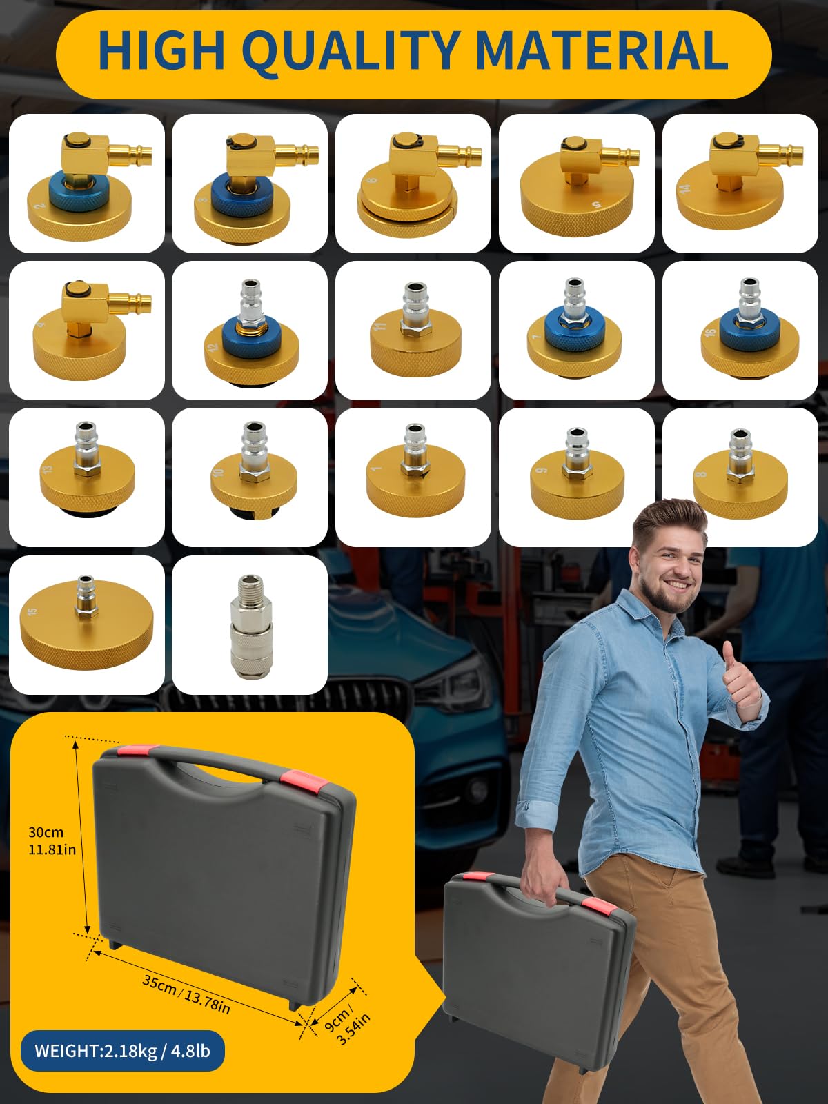 Juego de 17 adaptadores de purga de frenos con acoplamiento rápido, adaptador de metal para depósito de líquido de frenos, se adapta a la mayoría de marcas de vehículos