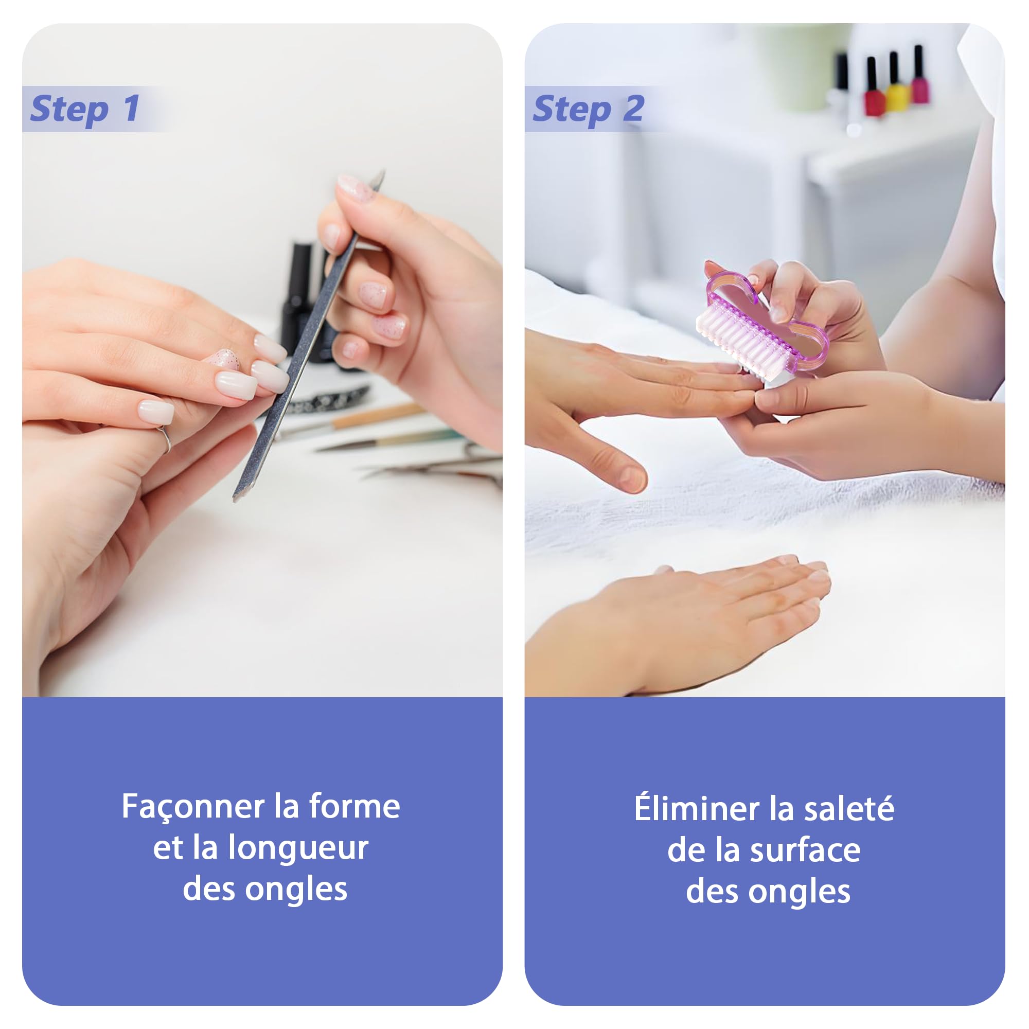 Set de 4 Brosses à Ongles à Manche, Brosses de Nettoyage pour Ongles, Brosse Manuelle Ergonomique pour Soins des Ongles, Nettoyage et Manucure, Brosse de Nettoyage pour Mains, Pinceau Nail Art