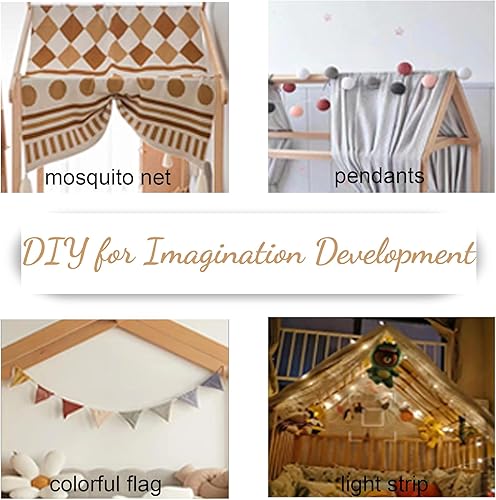 Miniatura 15 de Bellemave Cama de casa Queen con techo de madera, camas Montessori para niños, marco de cama de piso de madera para niñas, niños, adolescentes y Gris