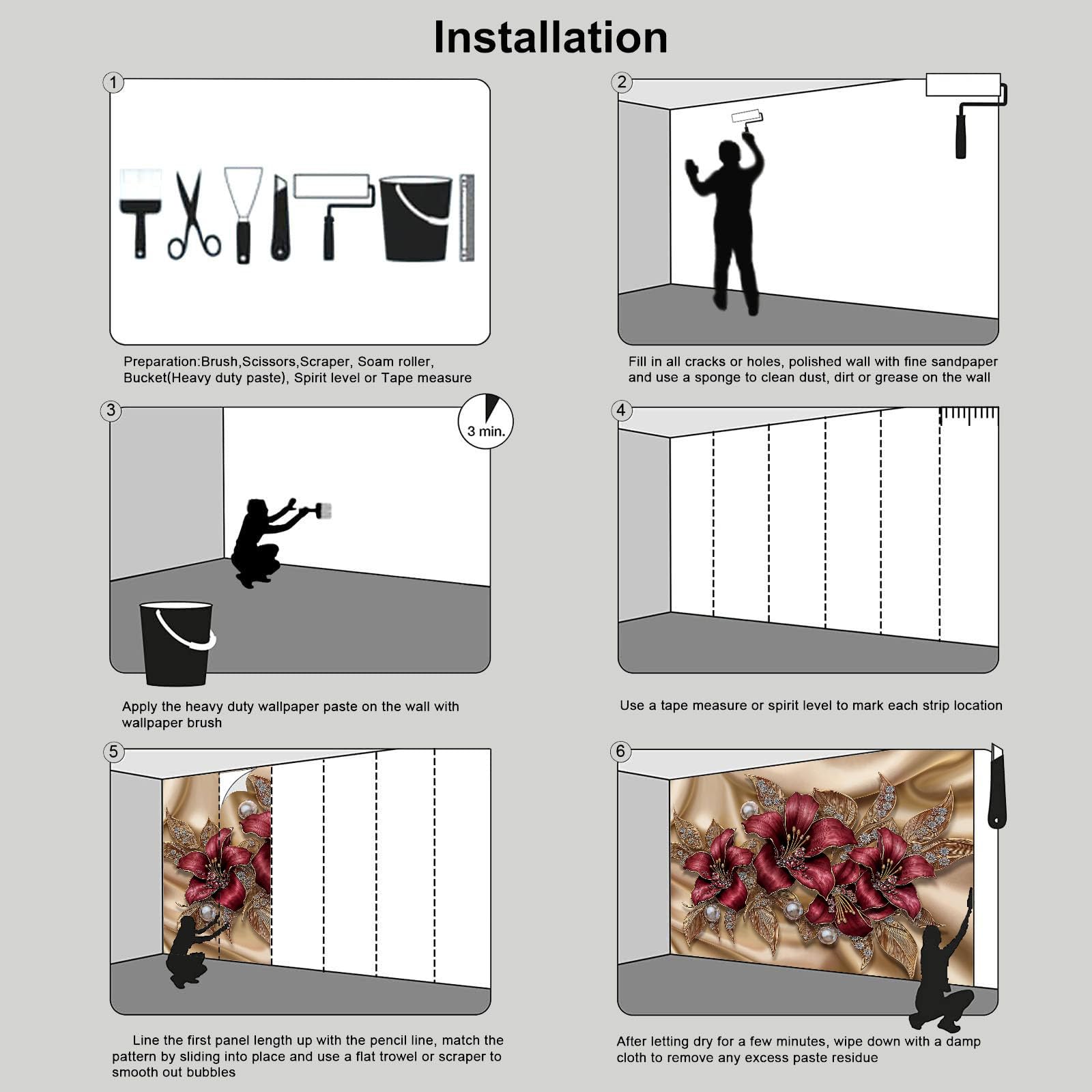 Retro-Blumenmuster Fototapete Schlafzimmer, 3D-Luxus-Lilienzweige Und -Blätter Seidentapete Wandtapete für Esszimmer Wohnzimmer E-Sport-Raum, Burgund Wanddeko - 300 x 210 cm
